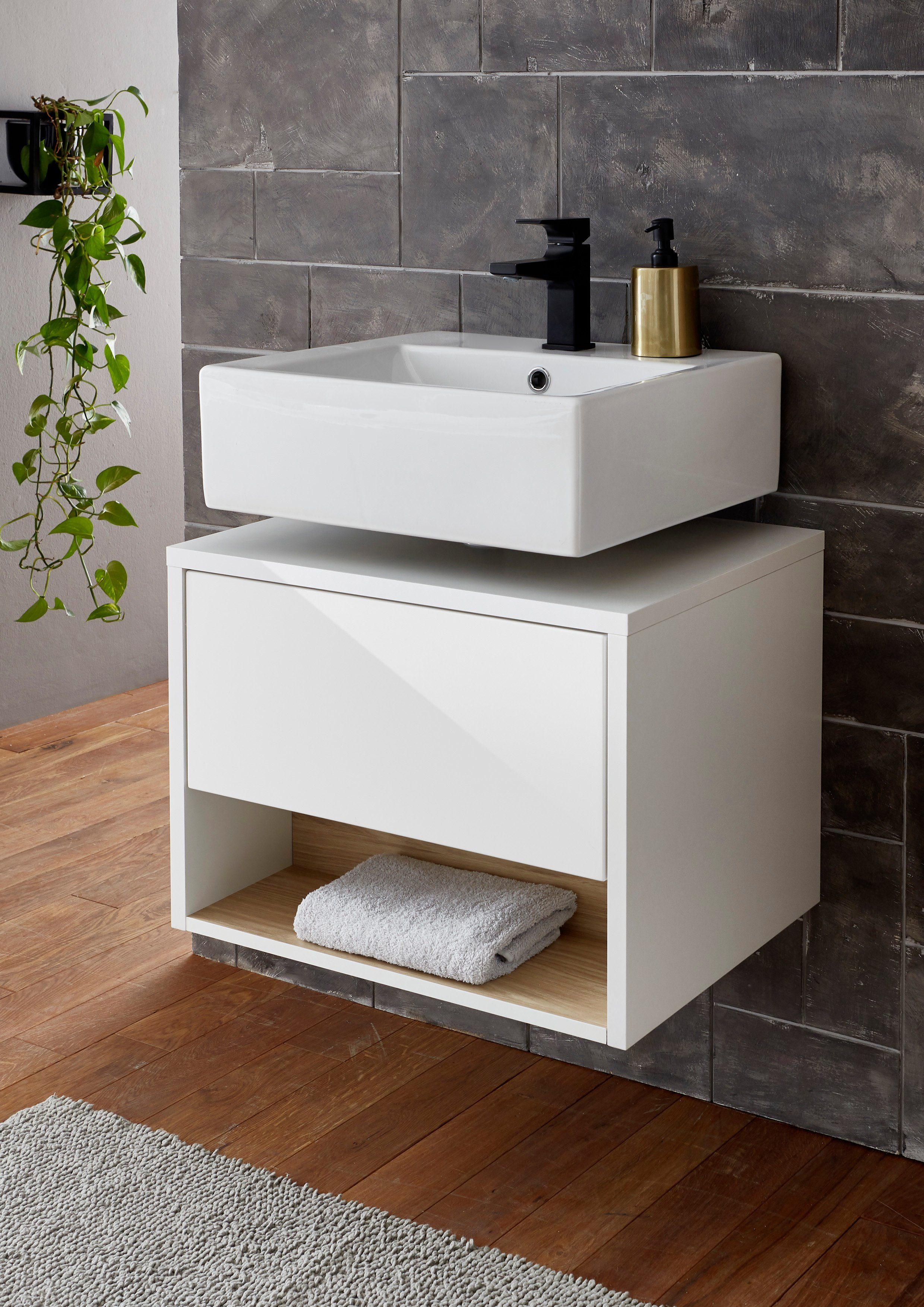 Home affaire Waschbeckenunterschrank Studio Line, Badschrank in Hochglanz Weiß, Waschtisch in zwei Farben verfügbar, ausreichend Stauraum – Bild 4 von 5