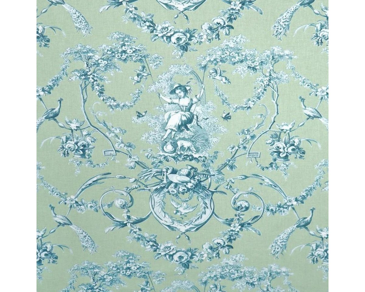 Thumbnail - Stofferia Stoff Dekostoff Toile de Jouy Ludivine Fond Vert, Breite 280 cm, Meterware