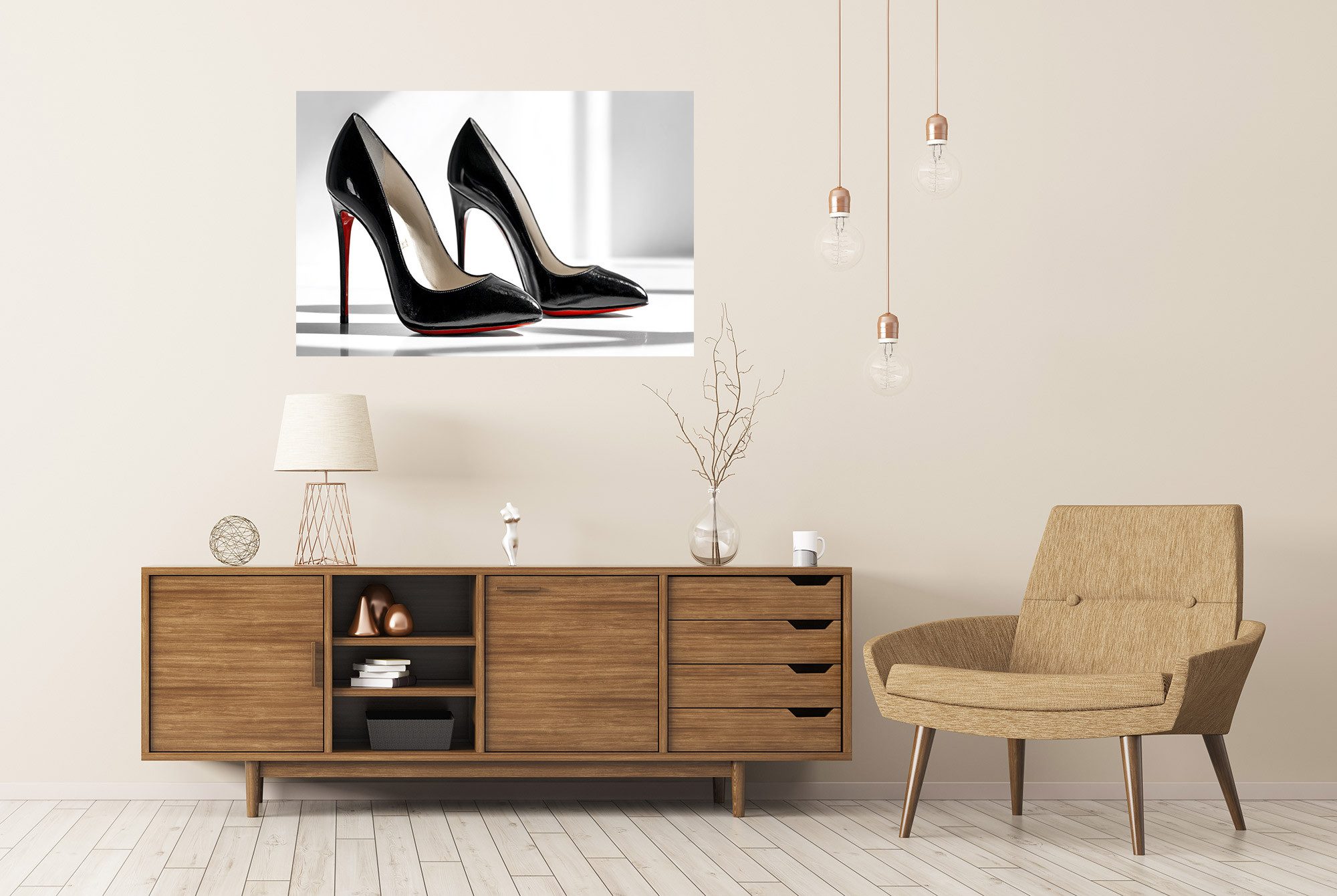 islandburner Poster Schwarze High Heels mit roter Sohle für Damen