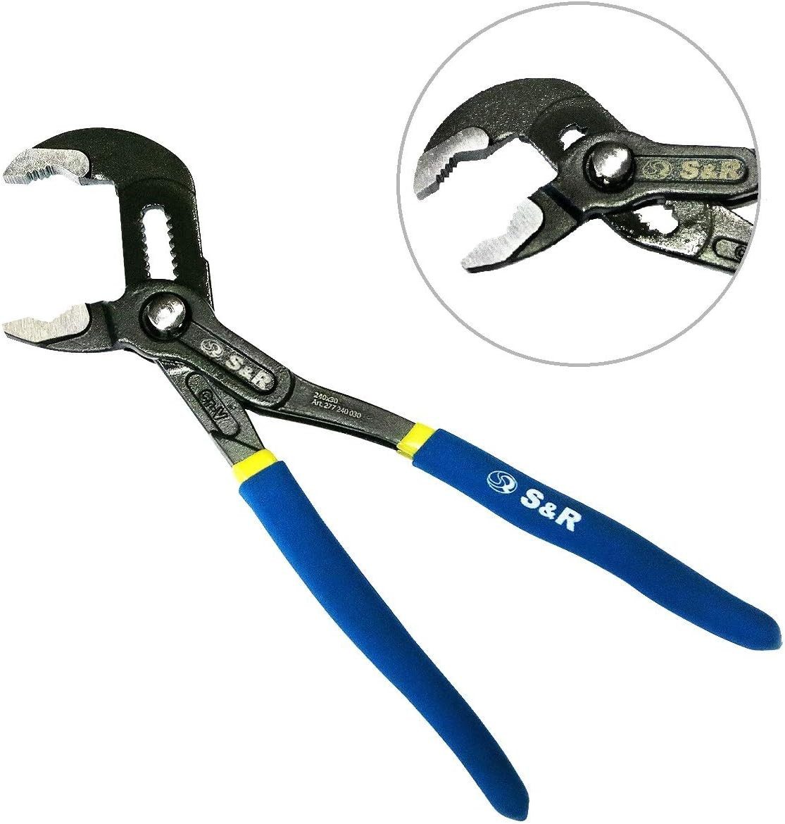 S&R Wasserpumpenzange 300x40mm, CR-V Stahl, phosphatiert, doppelt ummantelte Griffe, 1-tlg., der Schnelleinstellungs-Mechanismus ermöglicht einhändiges Arbeiten