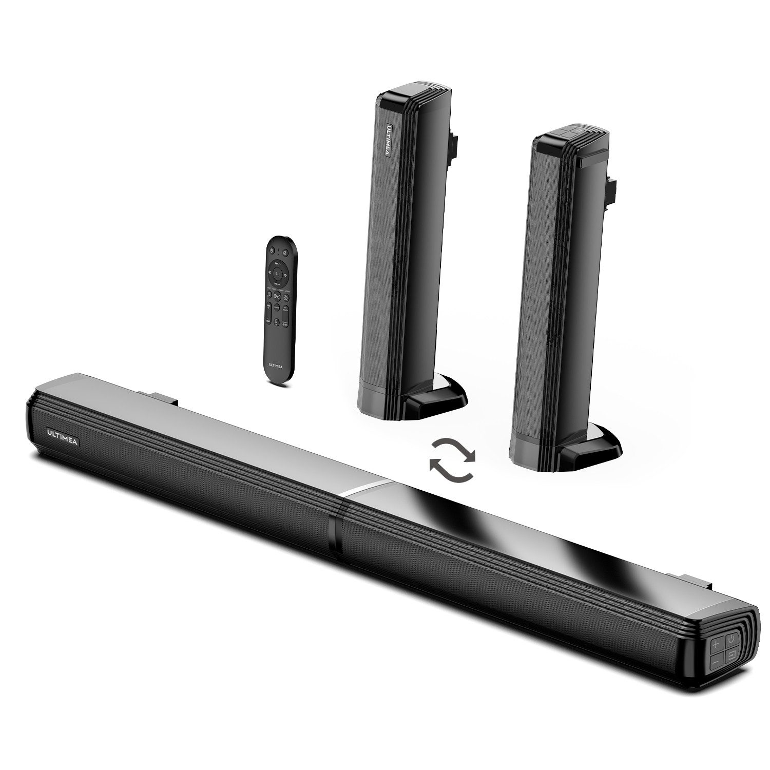 Ultimea Teilbare 2-in-1 Soundbar 2.2 Kanal (Bluetooth 5.3, 100 W, Mit 3 EQ-Modi und verstellbarem Bass, HDMI ARC / Optisch / Aux)