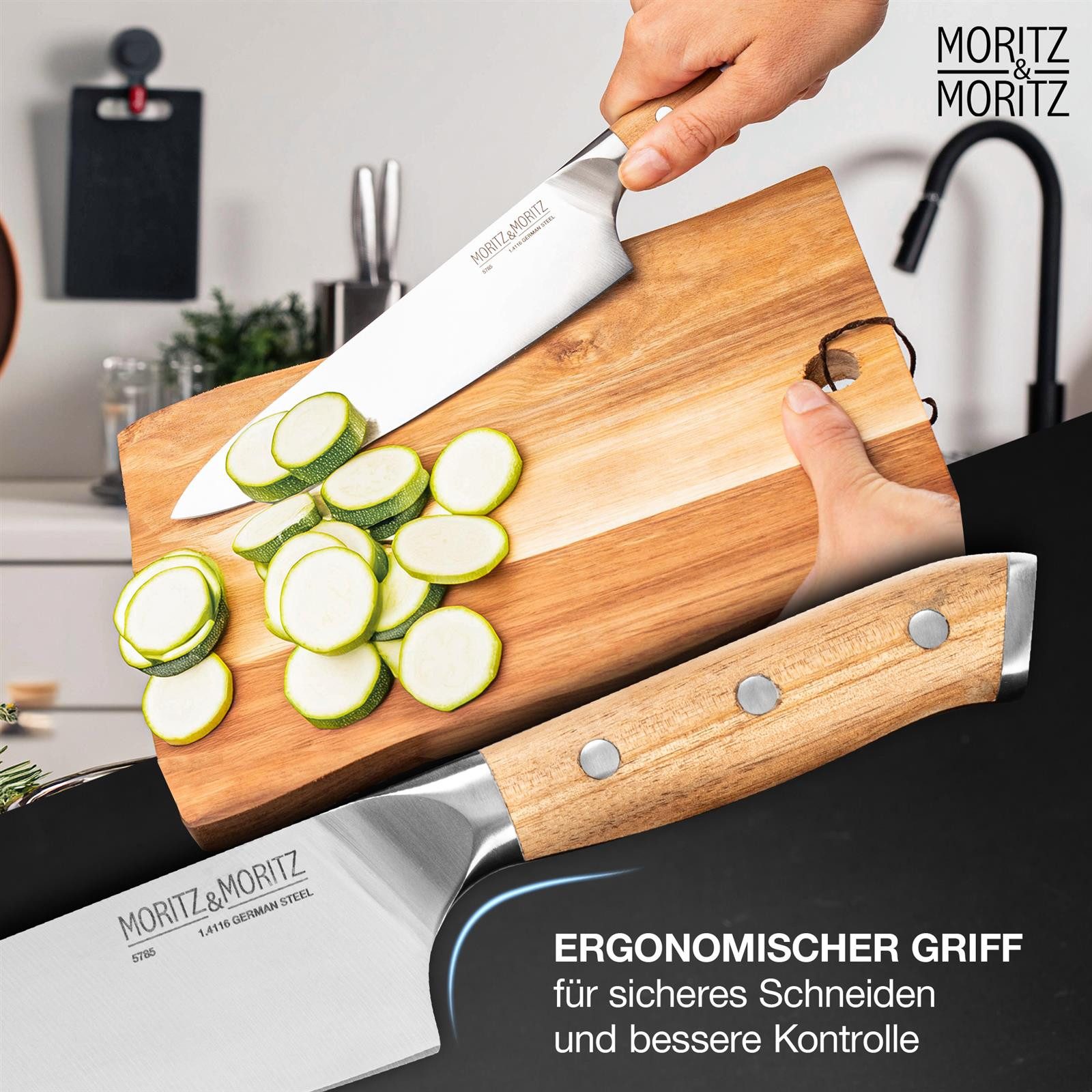 Moritz & Moritz Fleischmesser Kochmesser 20cm - Profi Küchenmesser, ergonomischer Griff