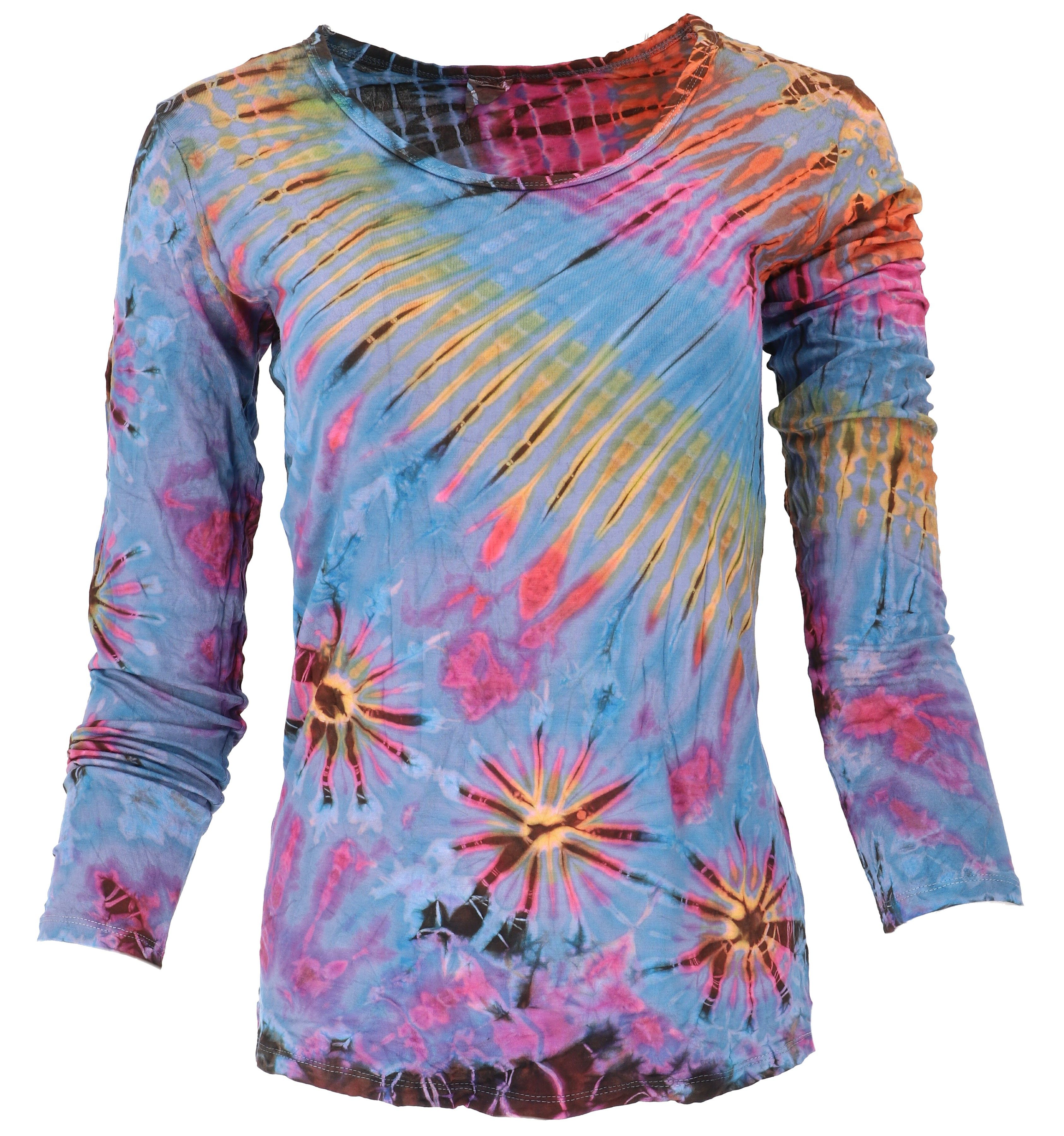 Guru-Shop Longsleeve Unikat Batik Shirt, Boho Langarmshirt - hellblau alter günstig online kaufen