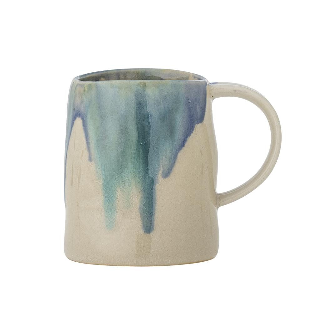 Bloomingville Tasse Yori Becher, Blau, Steingut, Steinzeug, Keramikbecher, Kakaobecher, Frühstücksbecher, reaktive Unikatglasur