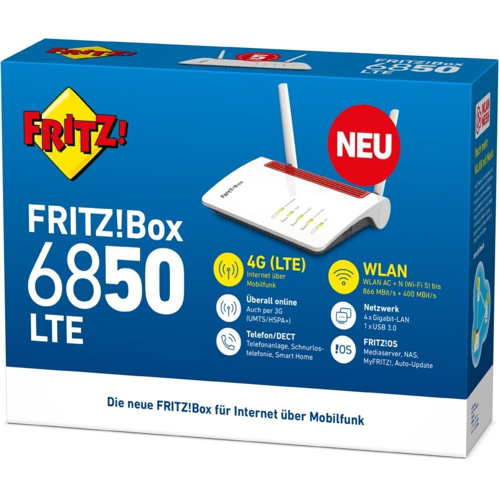 International - LTE 6850 AVM WLAN Router weiß/rot - 4G/LTE-Router FRITZ!Box