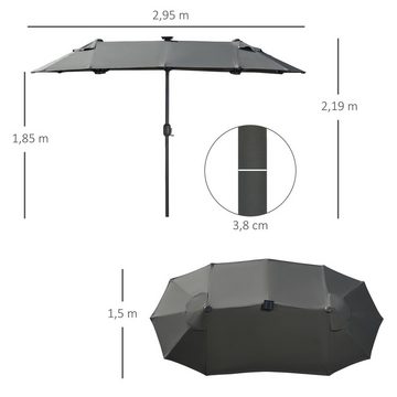 Outsunny Sonnenschirm Doppelsonnenschirm mit verstellbarem Neigungswinkel, LxB: 295x150 cm, Gartenschirm, Marktschirm, Grau, Stahl