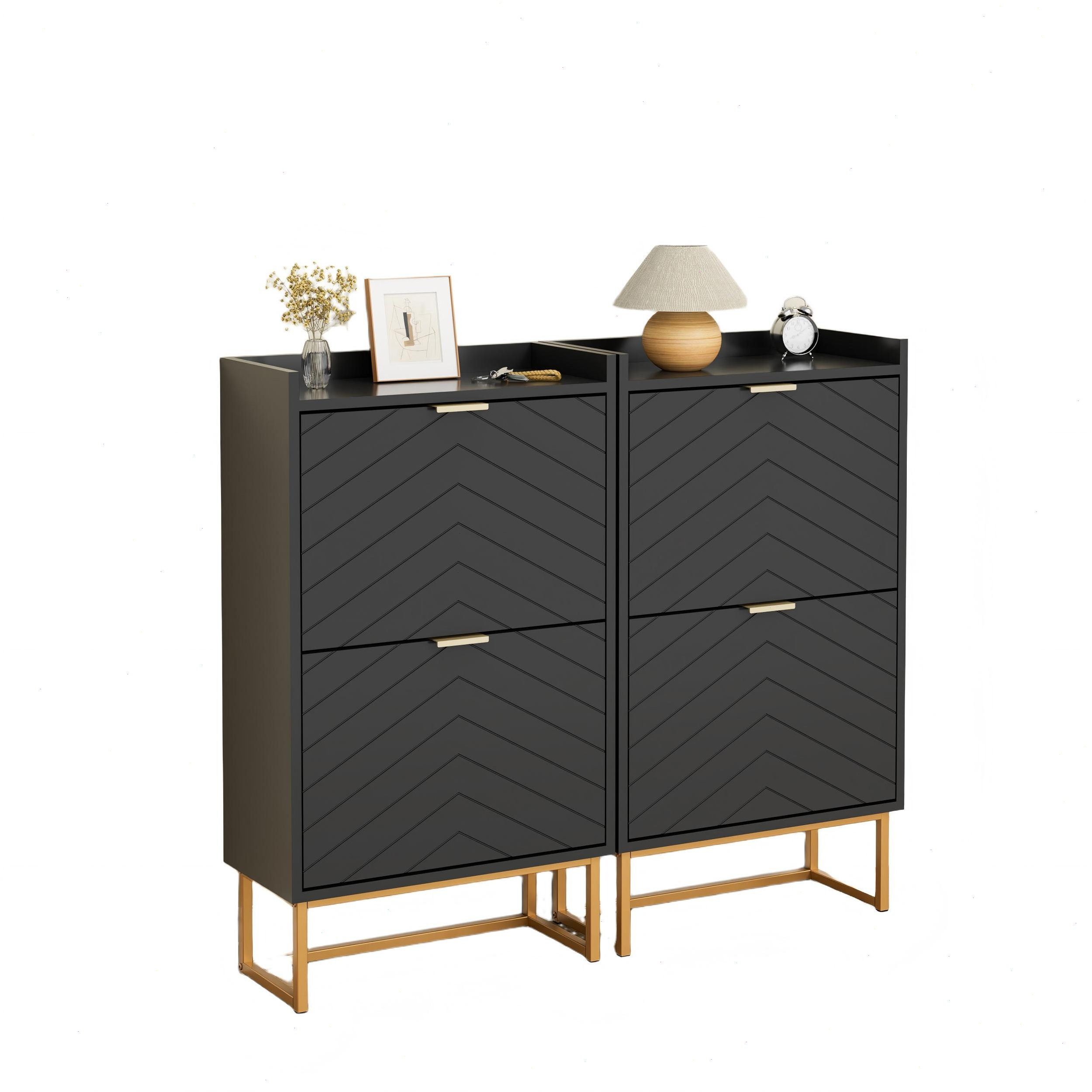 UEV Schuhschrank mit 2 Klappen, Schuhkipper Schmal, Schuhregal mit Metallfüße (50 x 24 x 103,5cm Modern Schuhaufbewahrung mit Oberplatte, Schuhkommode,Anti-Kipp-Vorrichtung für Eingangsbereich) trennwände verstellbar und abnehmbar für verschiedene Schuhtypen
