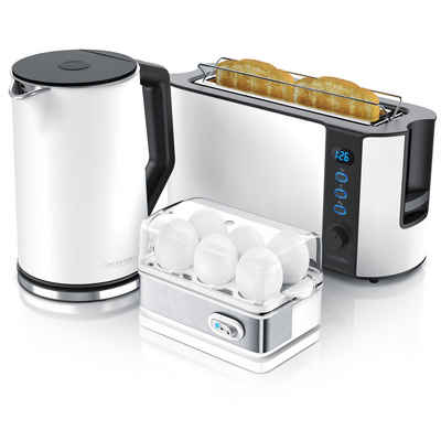 Arendo Frühstücks-Set (3-tlg), Wasserkocher 1,5l / 2-Scheiben Toaster / Eierkocher, Edelstahl, Weiß