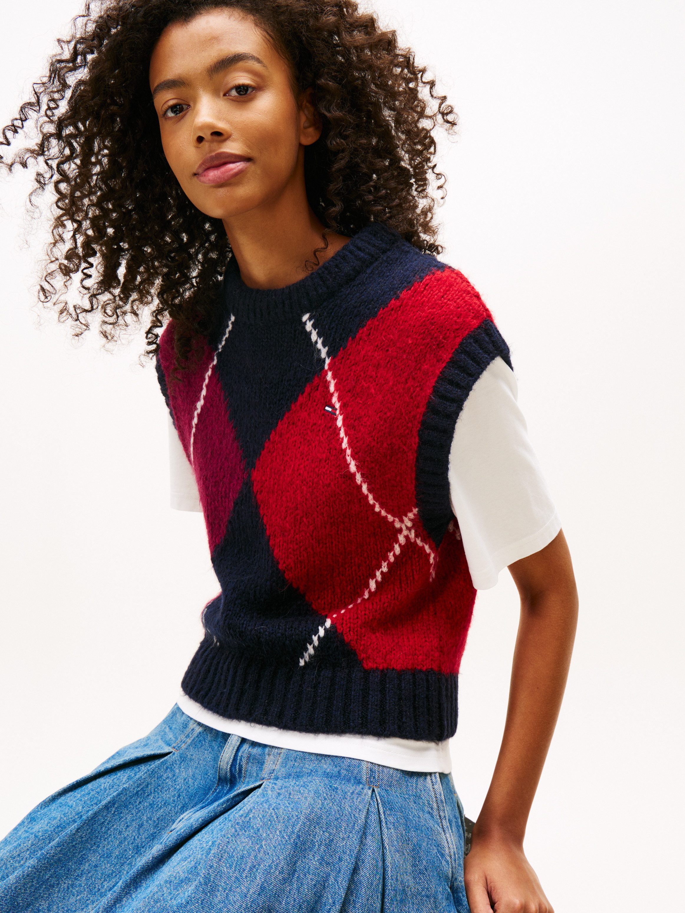 Tommy Jeans Pullunder TJW ARGYLE SWEATER VEST Argyle Strickmuster, Strick mit Alpaka