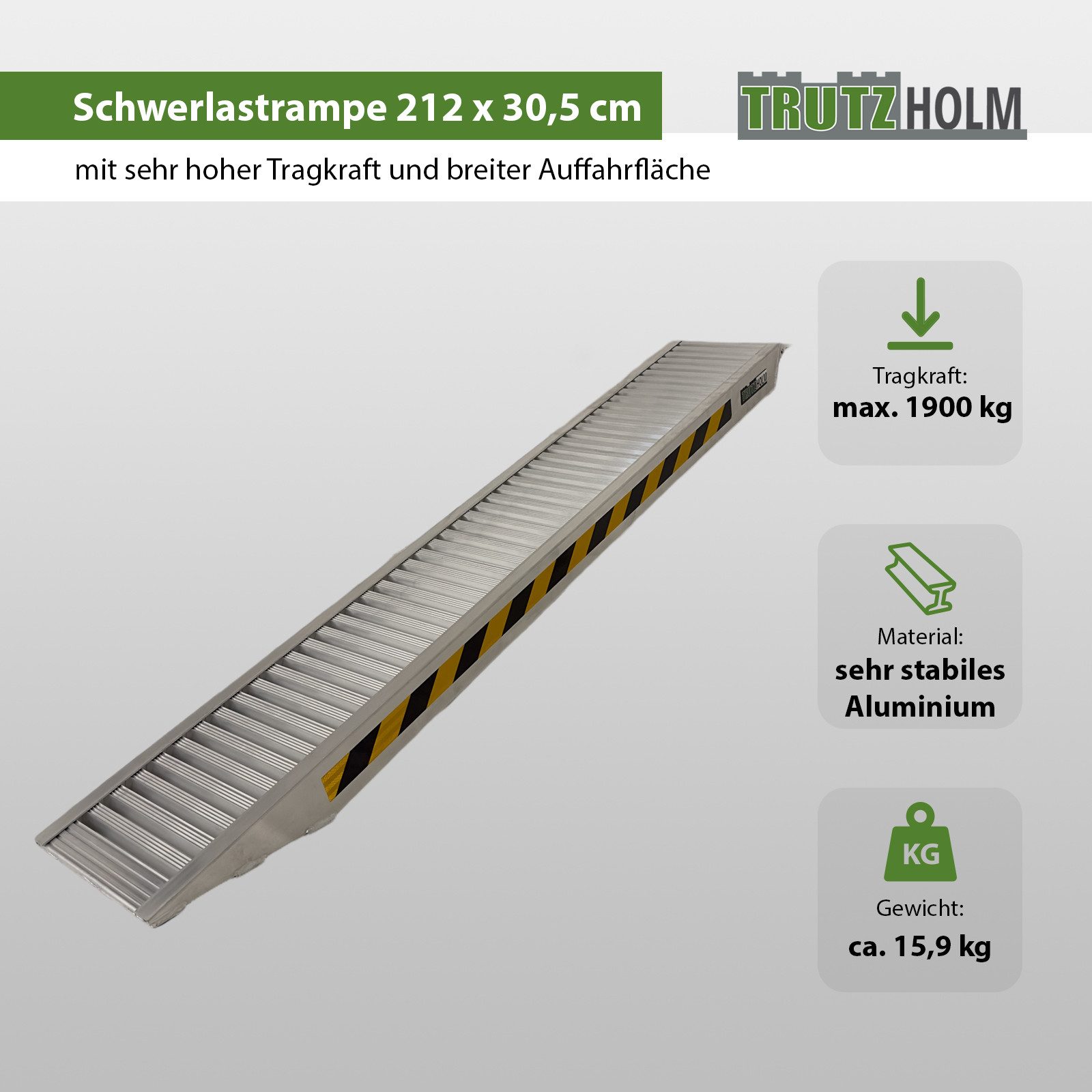TRUTZHOLM Auffahrrampe Schwerlastrampe 212 cm Traglast 1900 kg Alu Verladerampe Rampe (Stück, 1-St), geringes Eigengewicht