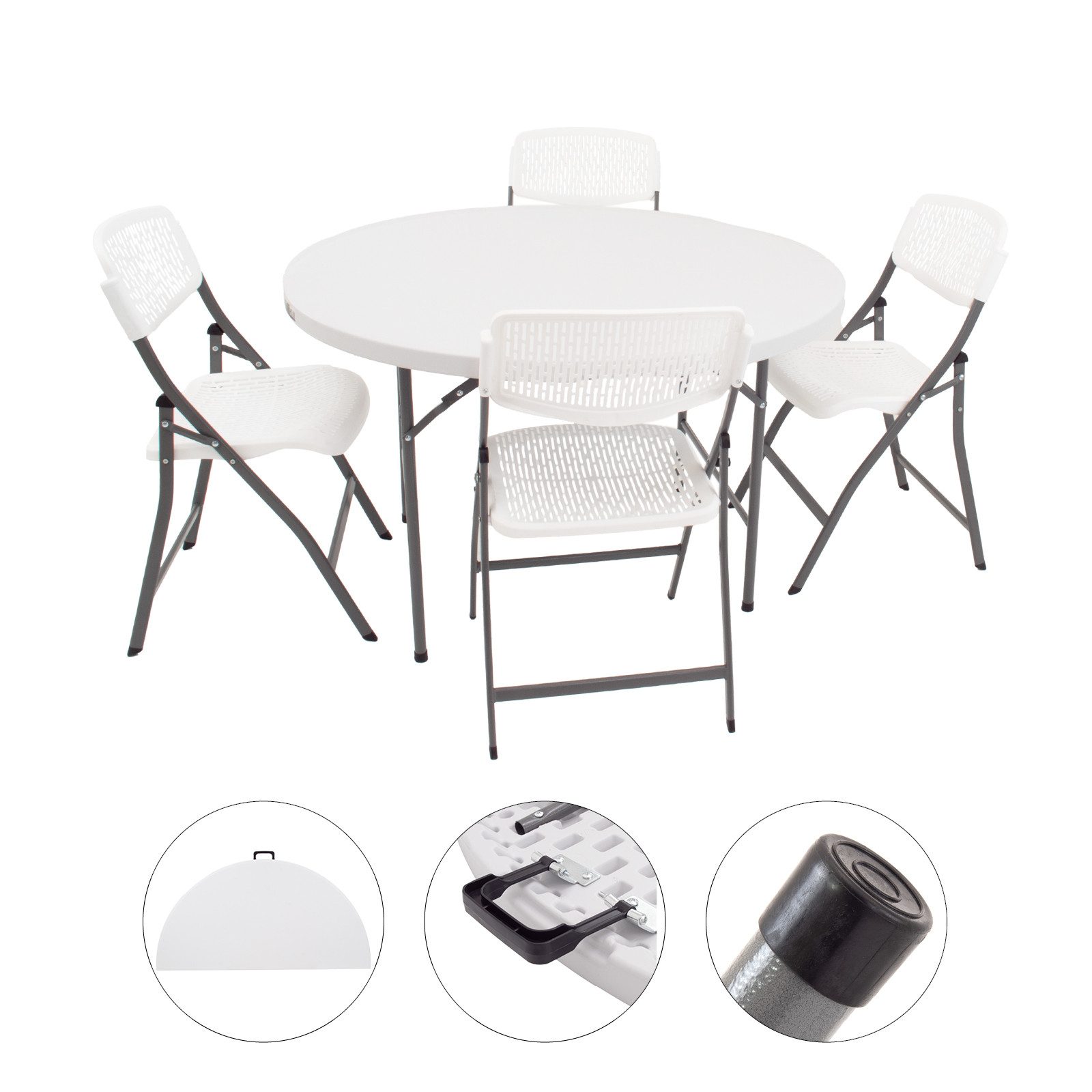 TRUTZHOLM Bierzeltgarnitur Klapptisch rund Ø 120 cm inkl. 4 Klappstühle Kunststoff Campingset, (Set, 5-tlg), Stahl pulverbeschichtet
