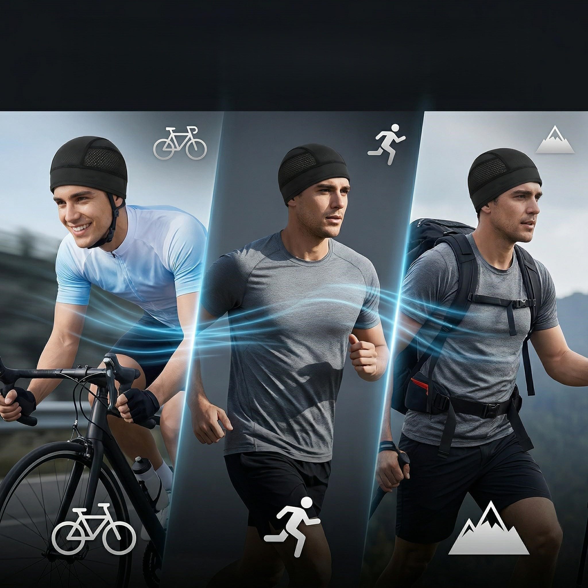 FOUORTUNATE-BEE Unterhelmmütze Fahrradmütze unter Helm, atmungsaktive Sportkappe für Sommer Ideal für Radfahren, Laufen, Wandern und Motorradfahrten
