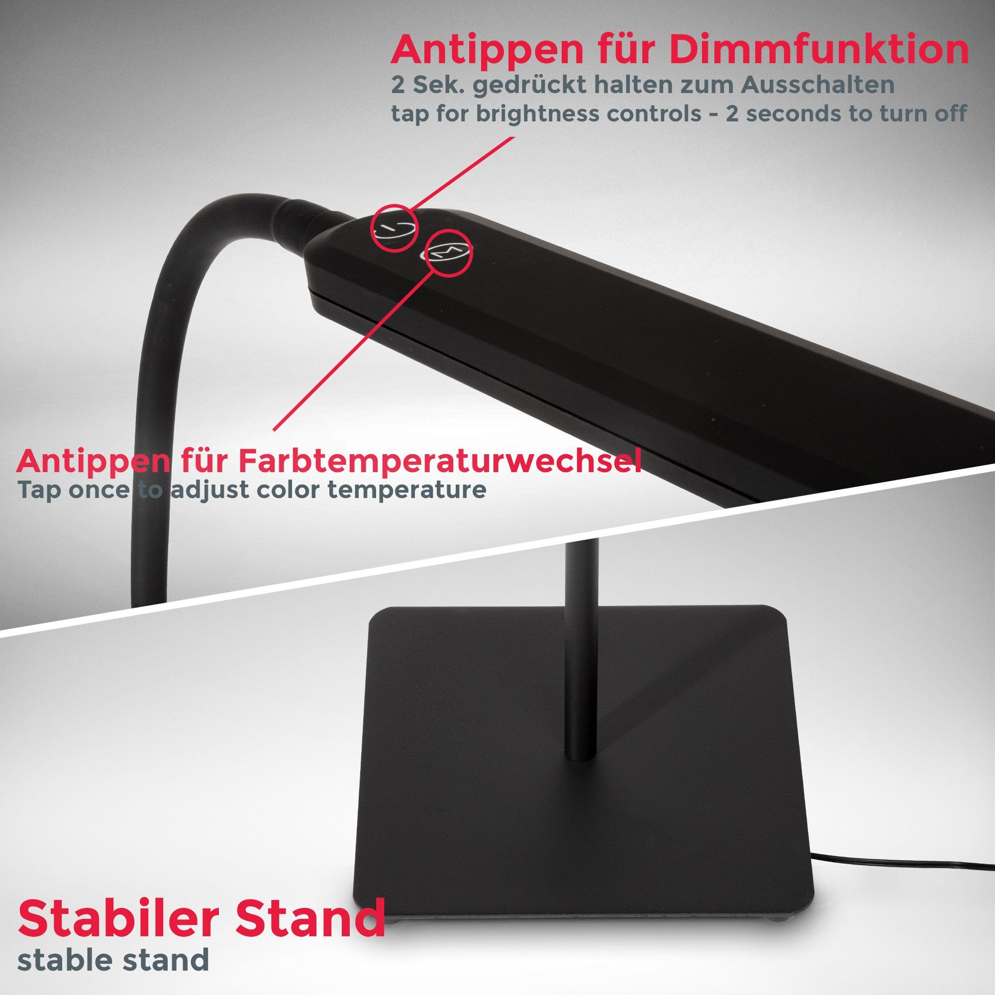 über Stehleuchte, B.K.Licht 3000K-6500K, fest Stehlampe Toch-Funktion, Warmweiß-Kaltweiß, Fernbedienung, Memoryfunktion CCT kaltweiß, LED Schwarz, LED - BK_ST1453 Dimmbar, - warmweiß LED CCT, 6,5W, 600Lm, integriert,