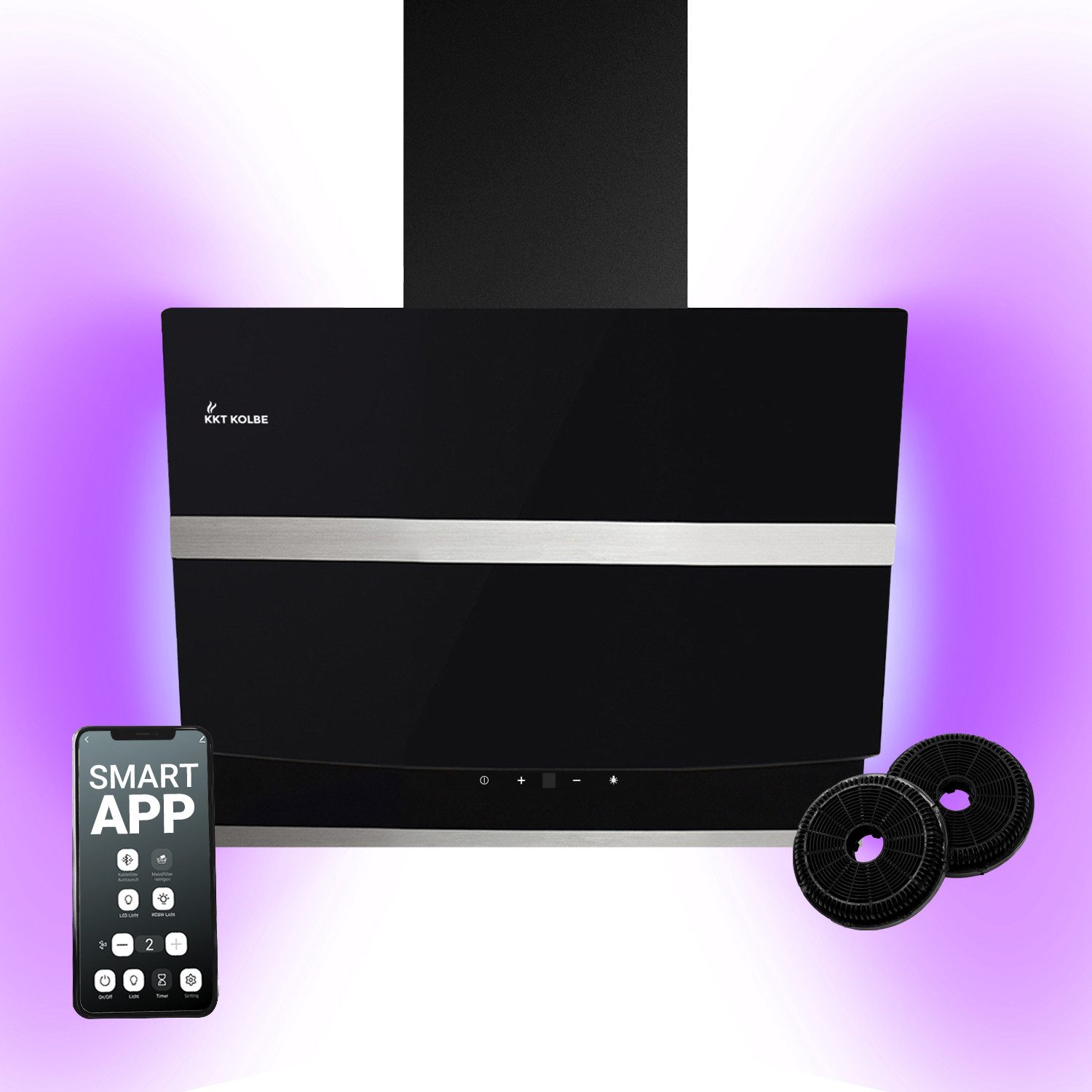 KKT KOLBE Wandhaube Dunstabzugshaube 80cm HERMES-HC-Serie Dunstabzugshaube 80cm HERMES-HC-Serie, Kopffreihaube / Abzugshaube / Smarte WiFi-App / Edelstahl / Glas