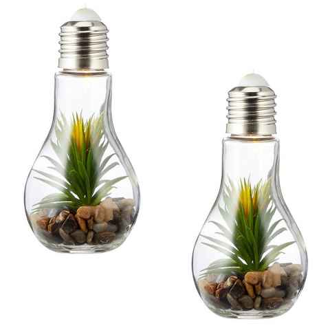 Levandeo® LED Dekoobjekt, 2er Set LED Glühbirne Sukkulenten H19cm Grün Deko Lampe