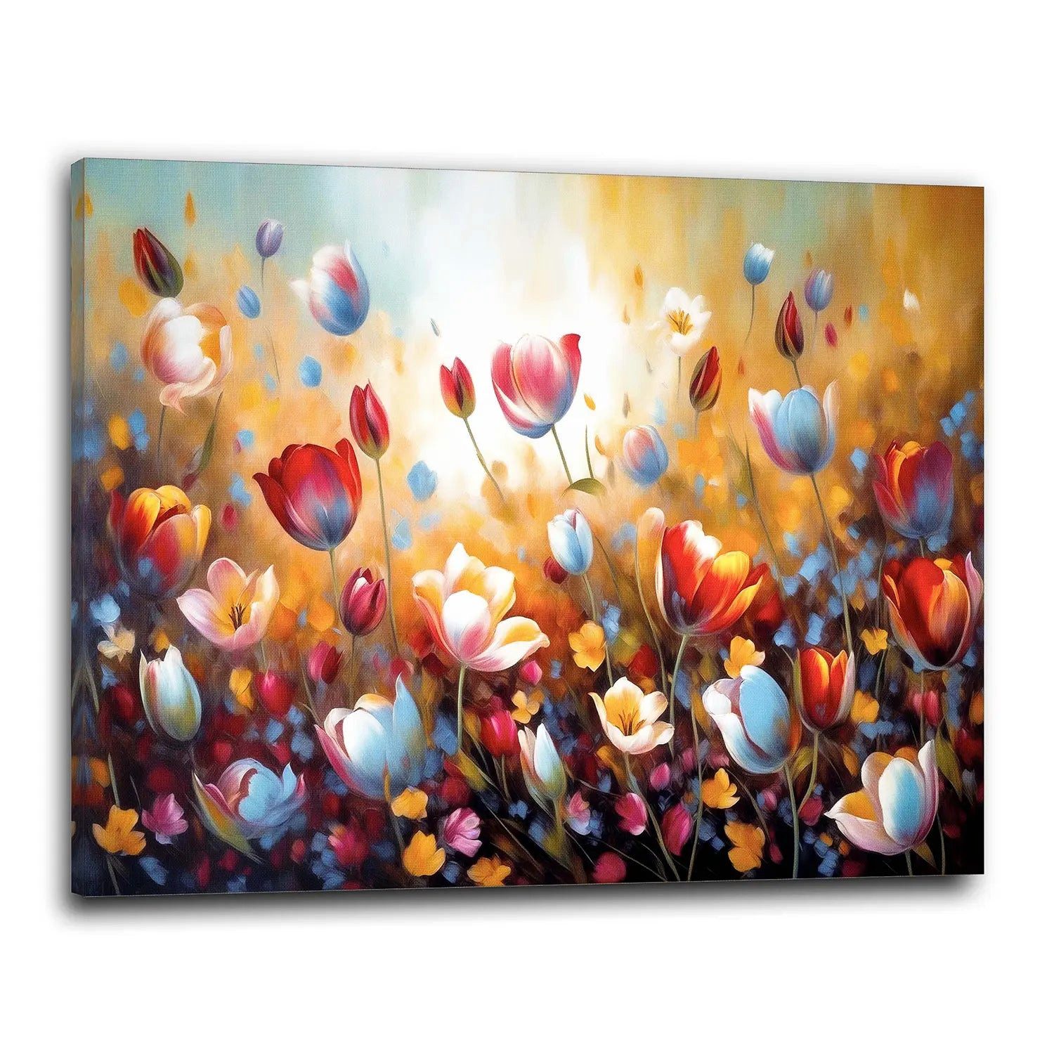 Artedinoi Leinwandbild Tulpen Blumenwiese bunt Ölgemälde Leinwandbild Kunstdruck XL Deko, Blumen, gemalt abstrakt