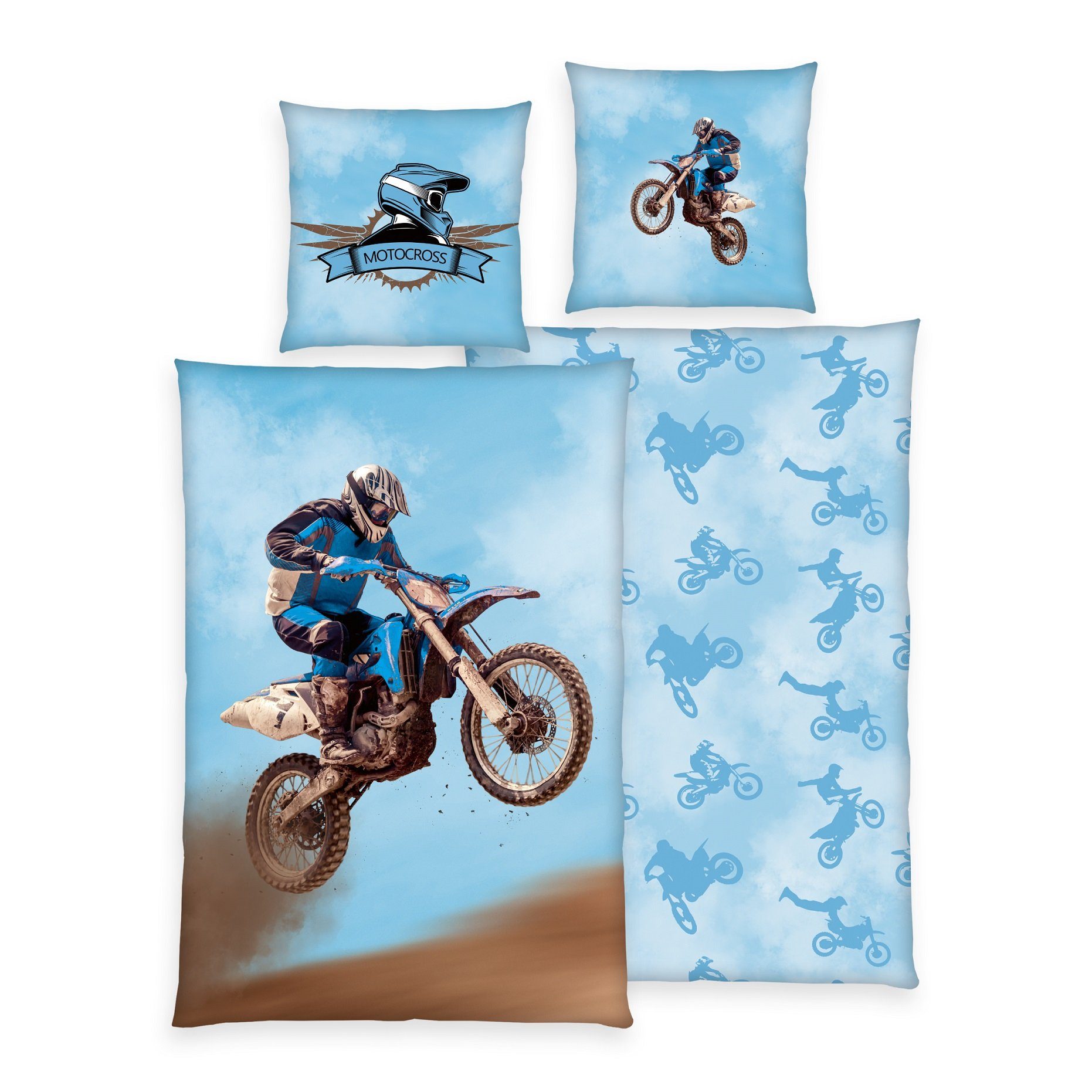 Kinderbettwäsche Motocross Bettwäsche Set 2tlg. 135x200 cm 100% Microfaser, Herding