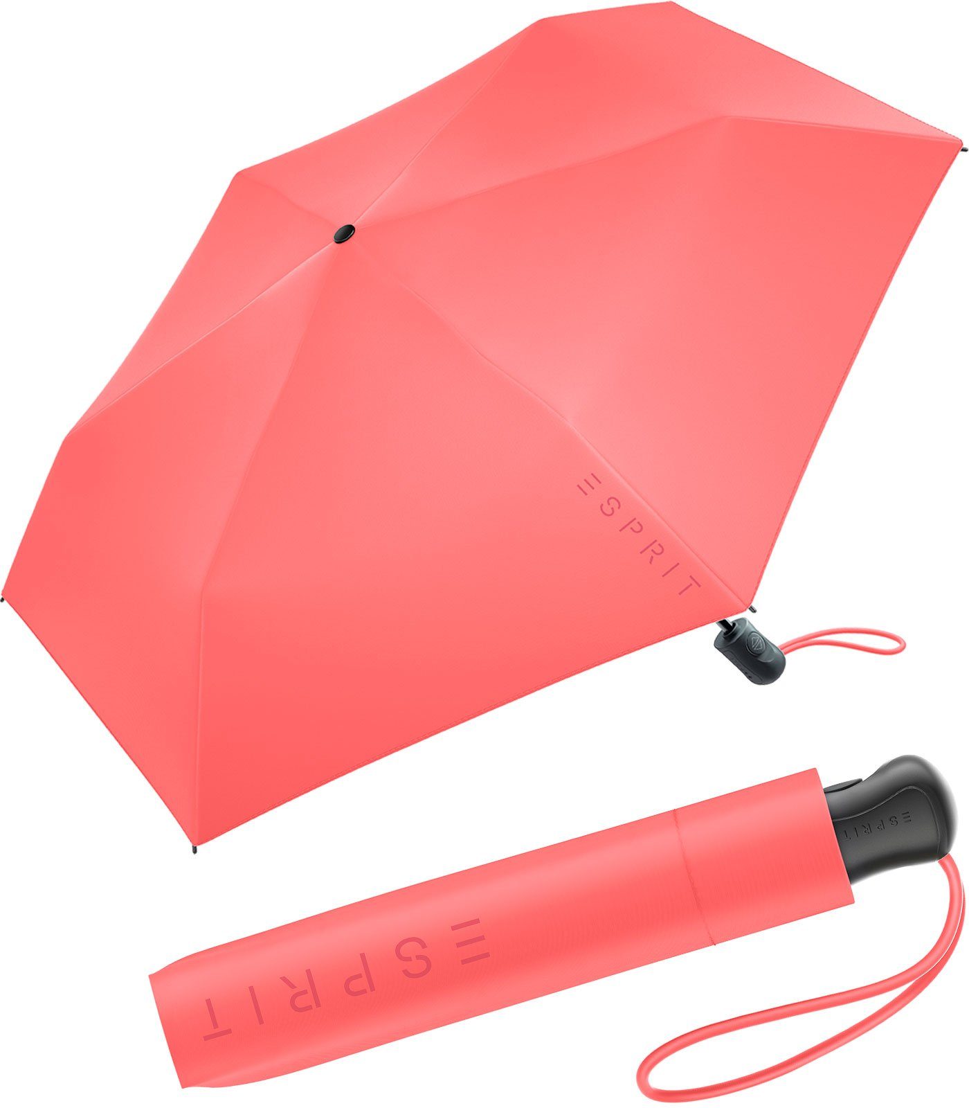 Esprit Taschenregenschirm Damen Easymatic Slimline Auf-Zu Automatik FJ 2023, leicht und stabil, in den neuen Trendfarben koralle