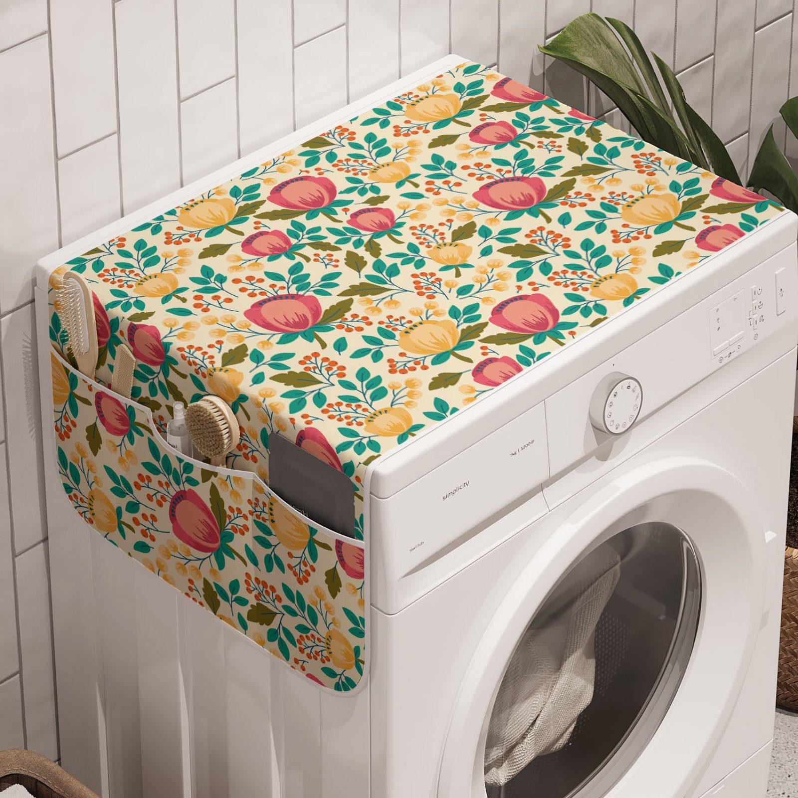 Abakuhaus Badorganizer Anti-Rutsch-Stoffabdeckung für Waschmaschine und Trockner, Blumen Zierblumenblüten