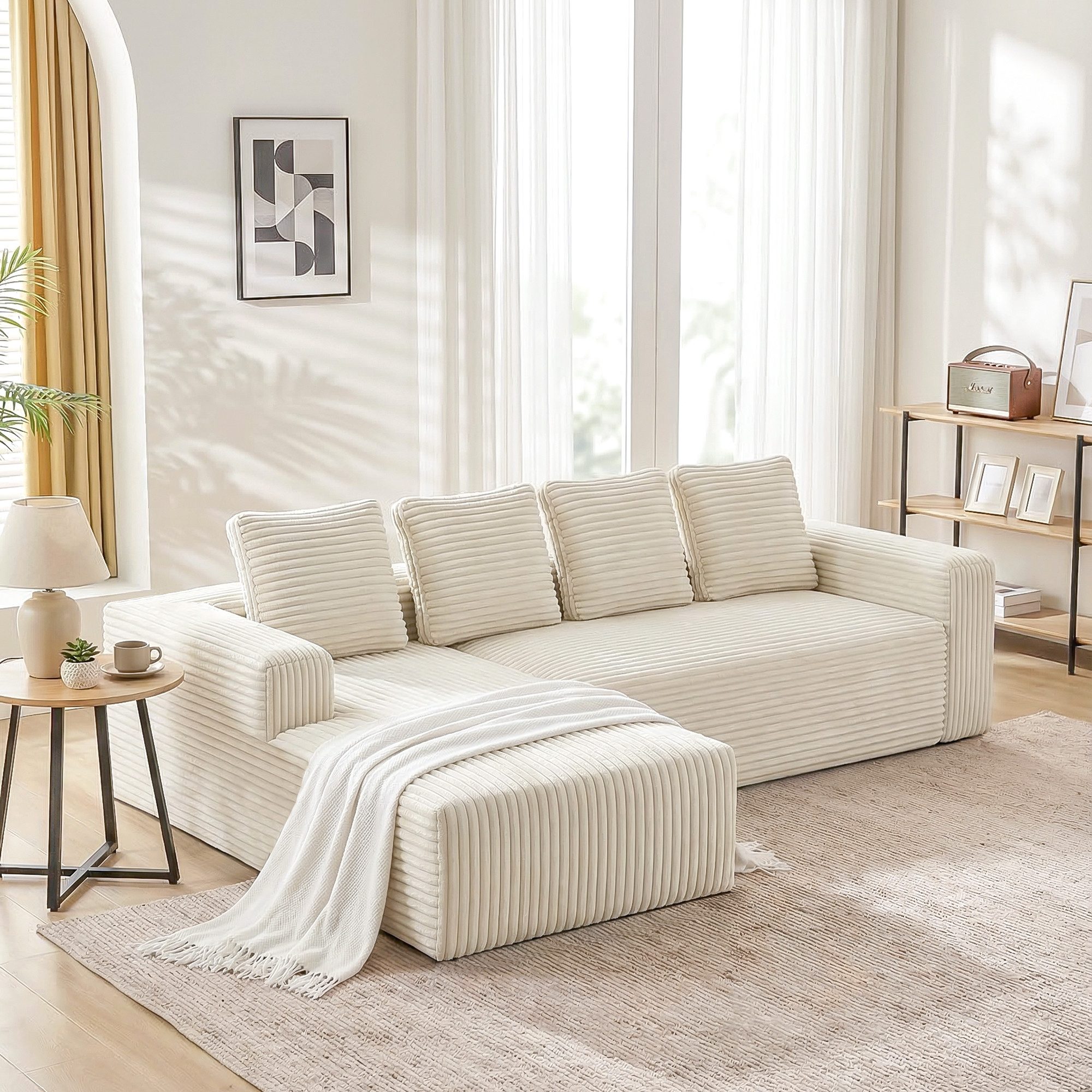 ANYSUN Ecksofa Couch L-Form, mit Liegeflache 4-Sitzer Ecksofa, Cord-Schlafsofa, 261×173 ×58 cm Modernes, modulares Sofa Links / Rechts Chaiselongue Sofa, Chaiselongue für Wohnzimmer und Schlafzimmer, montagefrei