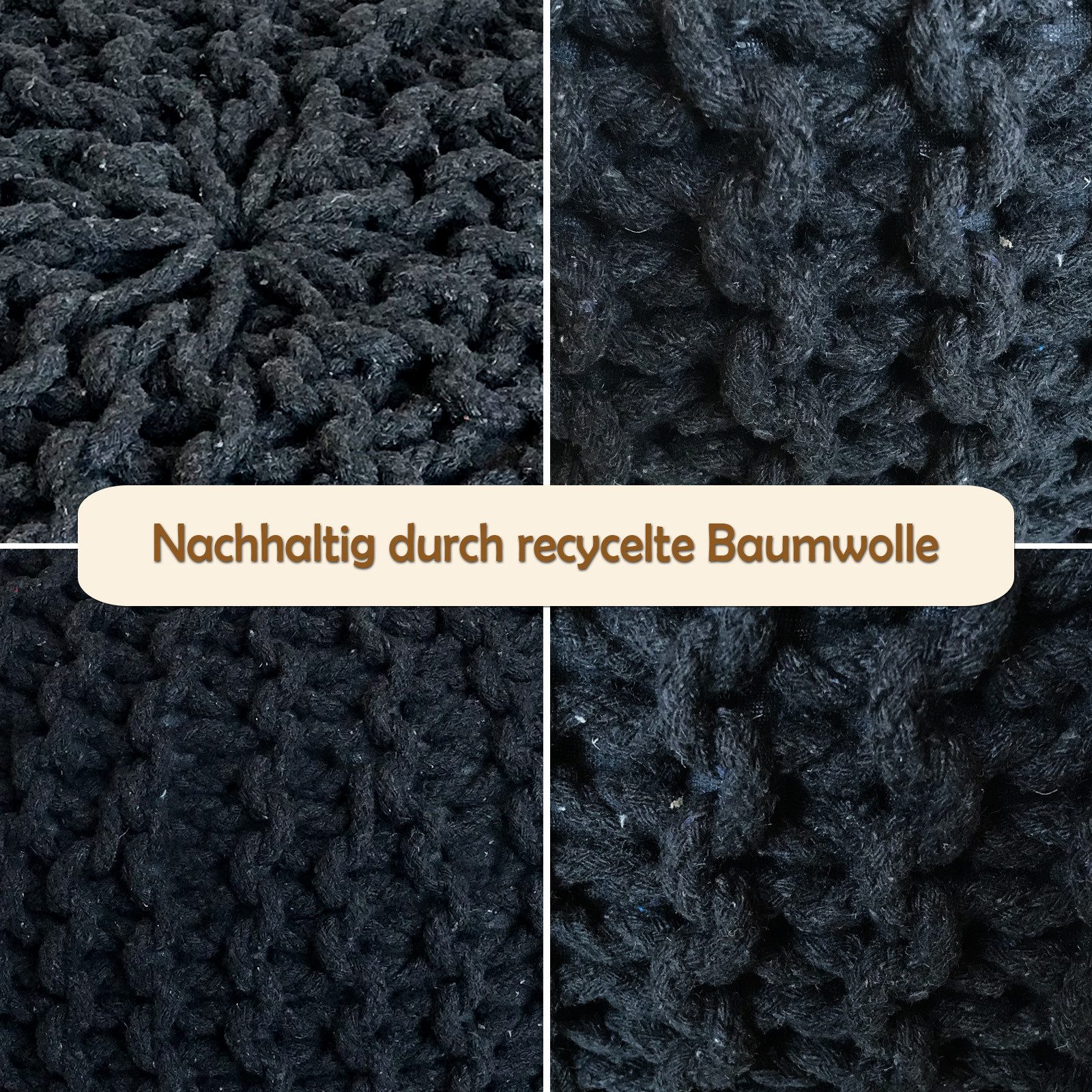 Amagohome Sitzhocker Strickhocker Pouf Ø45 o. 55cm Bodenkissen Sitzpouf XXL Baumwolle recyc – Bild 4 von 5