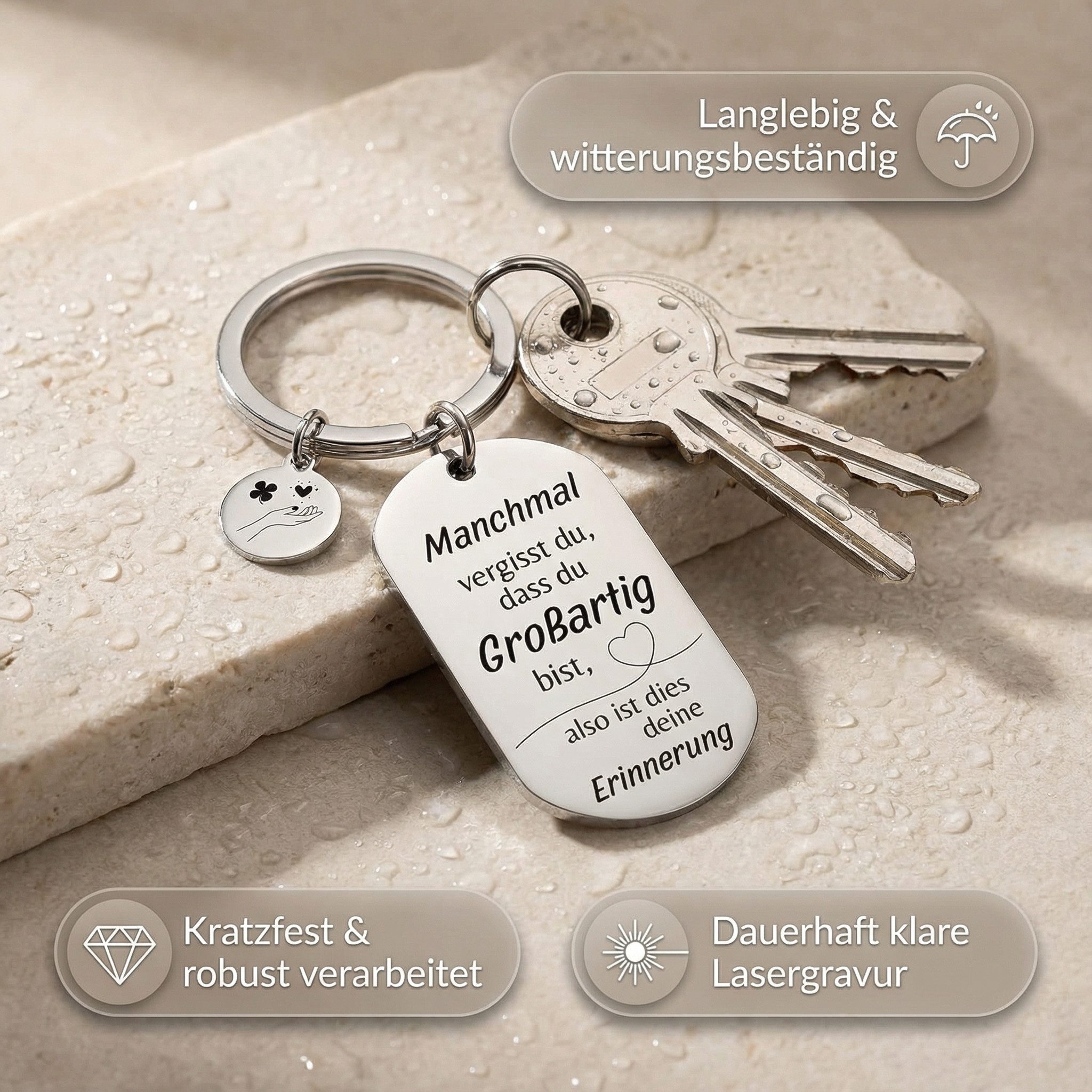 Geschenkehöhle Schlüsselanhänger PREMIUM Schlüsselanhänger mit edler Gravur als Schutzengel, Ein Schlüsselanhänger – fünf Botschaften, ein Gefühl: Liebe.