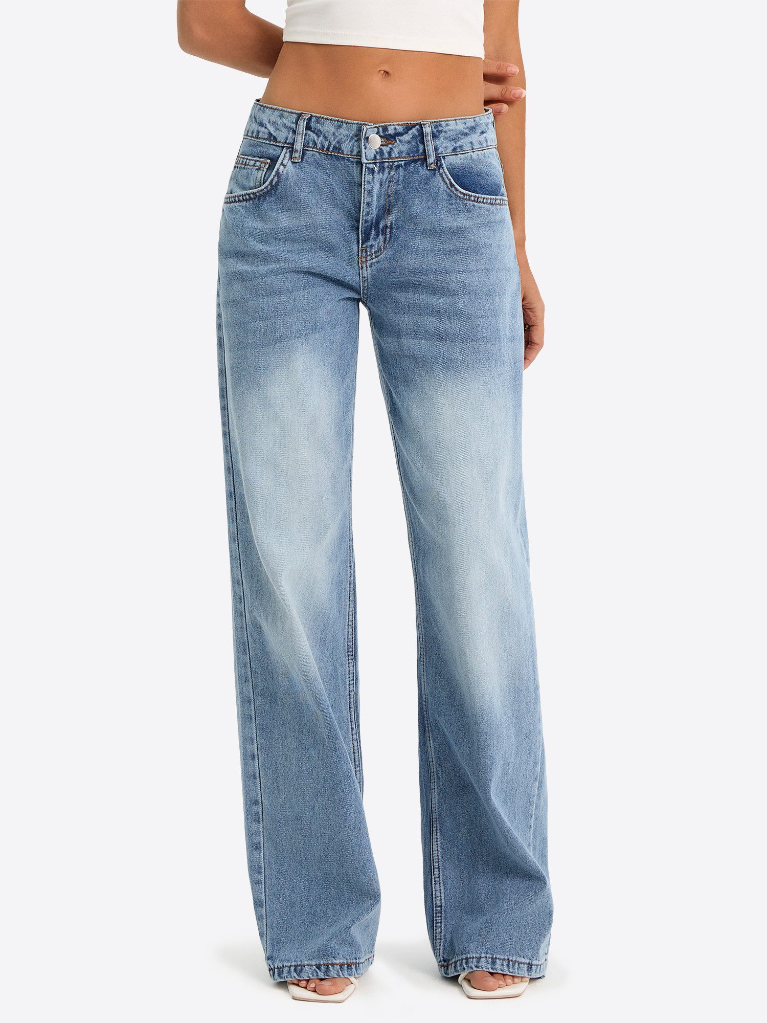 Imily Bela Gerade Jeans Damen Straight Wide Leg Jeans (Packung, 1-tlg., 1per-Pack) 5-Pocket-Style