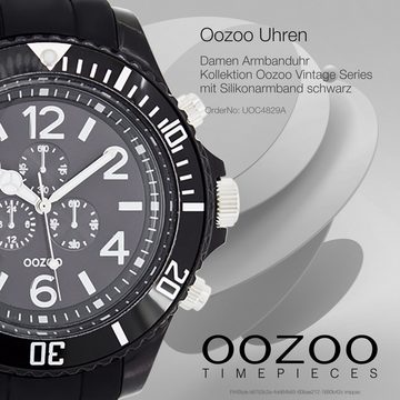 OOZOO Quarzuhr Oozoo Unisex Armbanduhr Vintage Series, (Analoguhr), Damen, Herrenuhr rund, extra groß (ca. 48mm) Silikonarmband schwarz