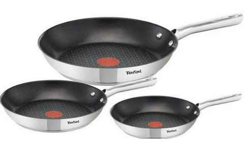 Tefal Pfannen-Set Duetto, Edelstahl (Set, 3-tlg., 1x Bratpfanne Ø 20 cm, 1x Bratpfanne Ø 24 cm, 1x Bratpfanne Ø 28 cm), Edelstahl, Antihaftversiegelung, Thermo-Spot, alle Herdarten,Induktion