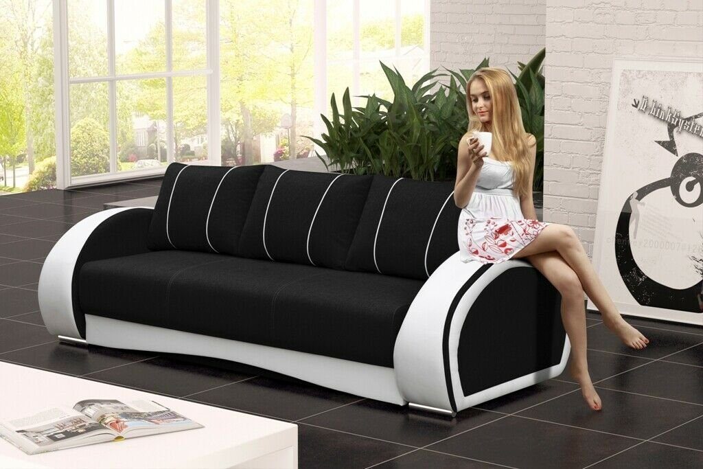 JVmoebel Sofa, Mit Bettfunktion Schwarz/Weiß