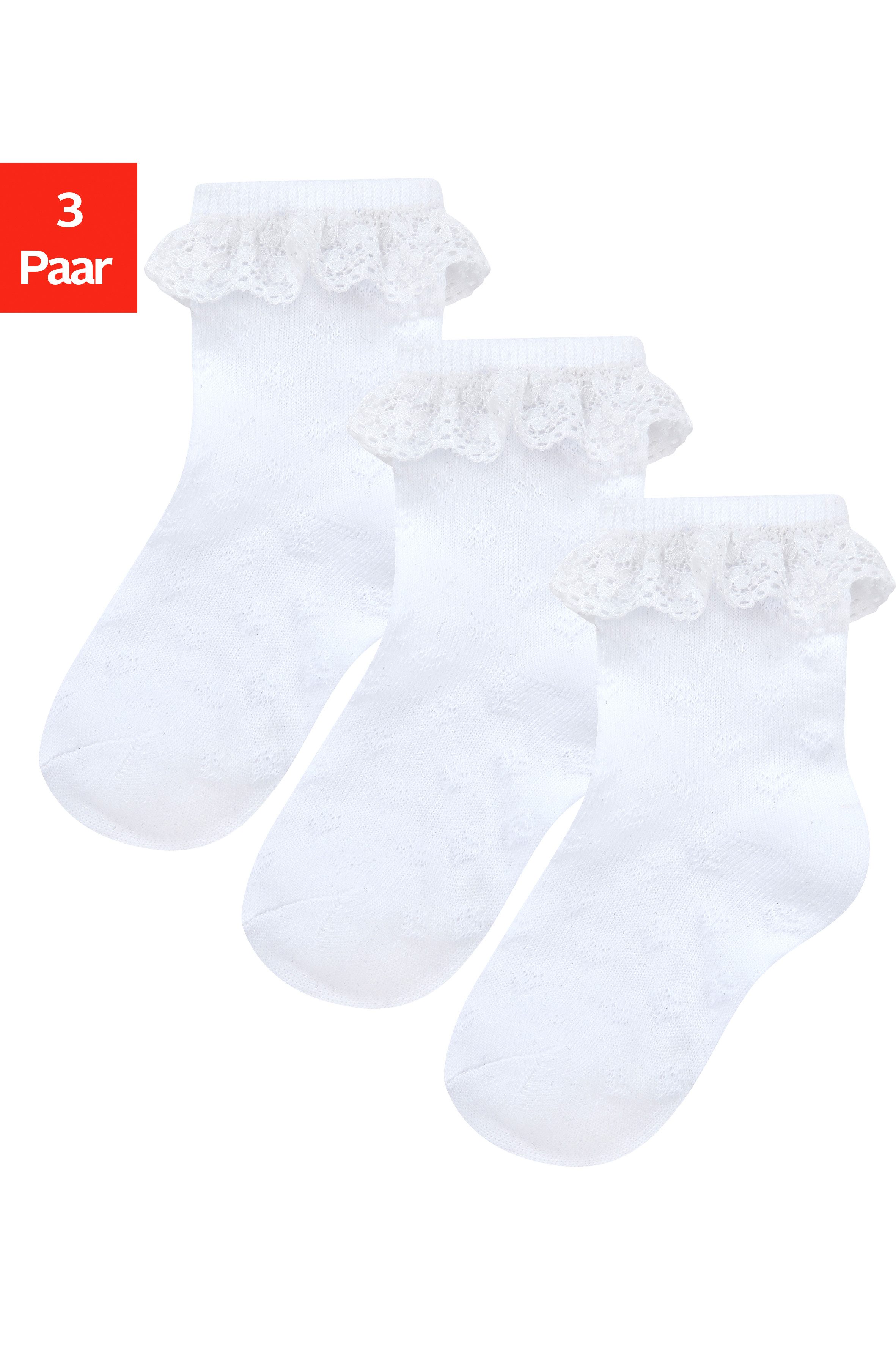 H.I.S Socken Babysocken Ajour (Packung, 3-Paar, 0-24 Monate) mit feinem Ajour Strickmuster und kleiner Rüsche