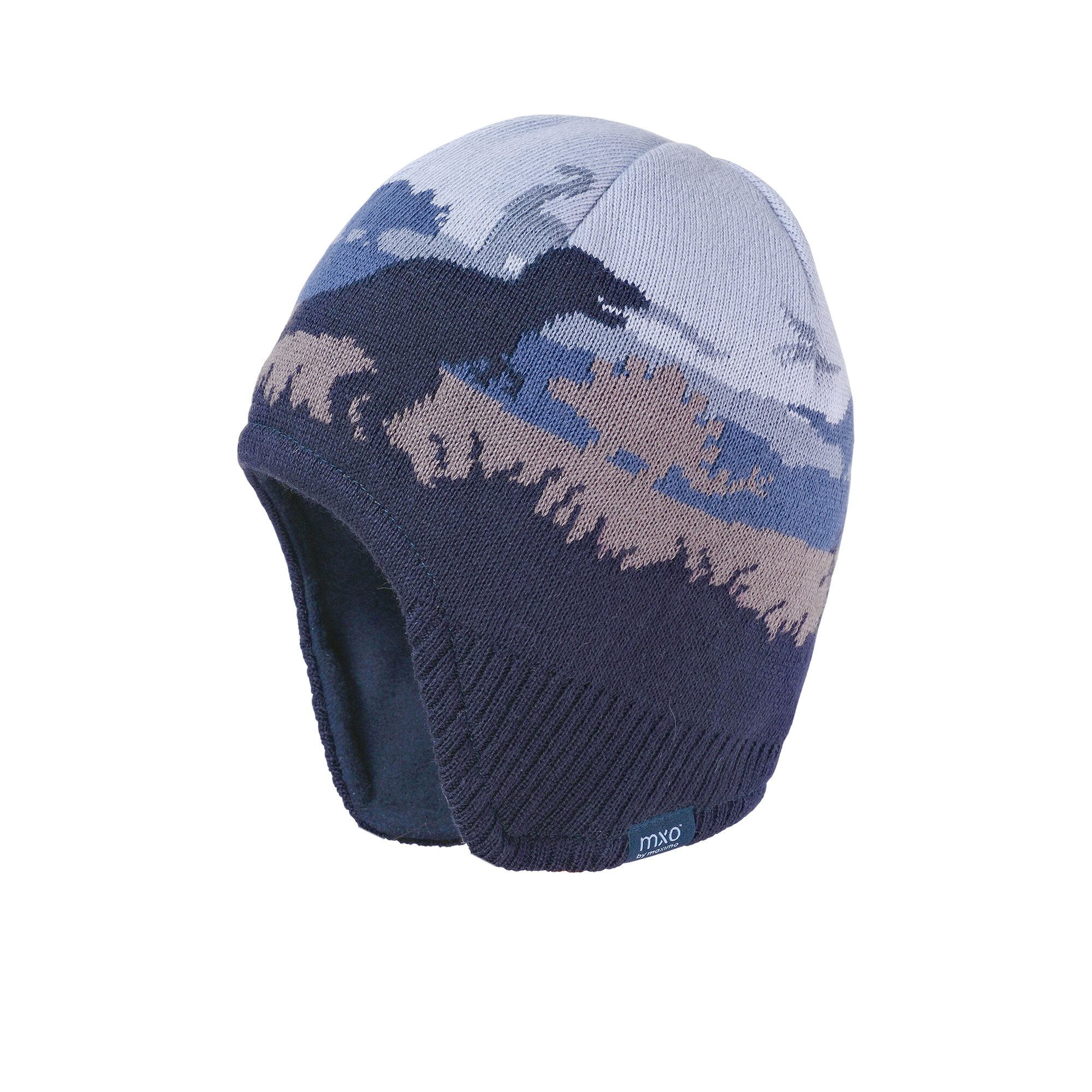 MAXIMO Strickmütze MINI BOY-Mütze, Jacquard Dinos ausgenäht, Futter (1-St)