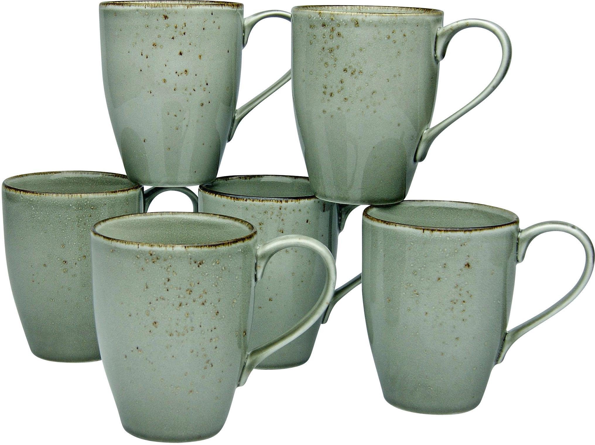 Becher Steinzeug, Look COLLECTION, Naturfarben CreaTable Set, Kaffeebecher NATURE Tassen in Handwerklicher 6-teilig,