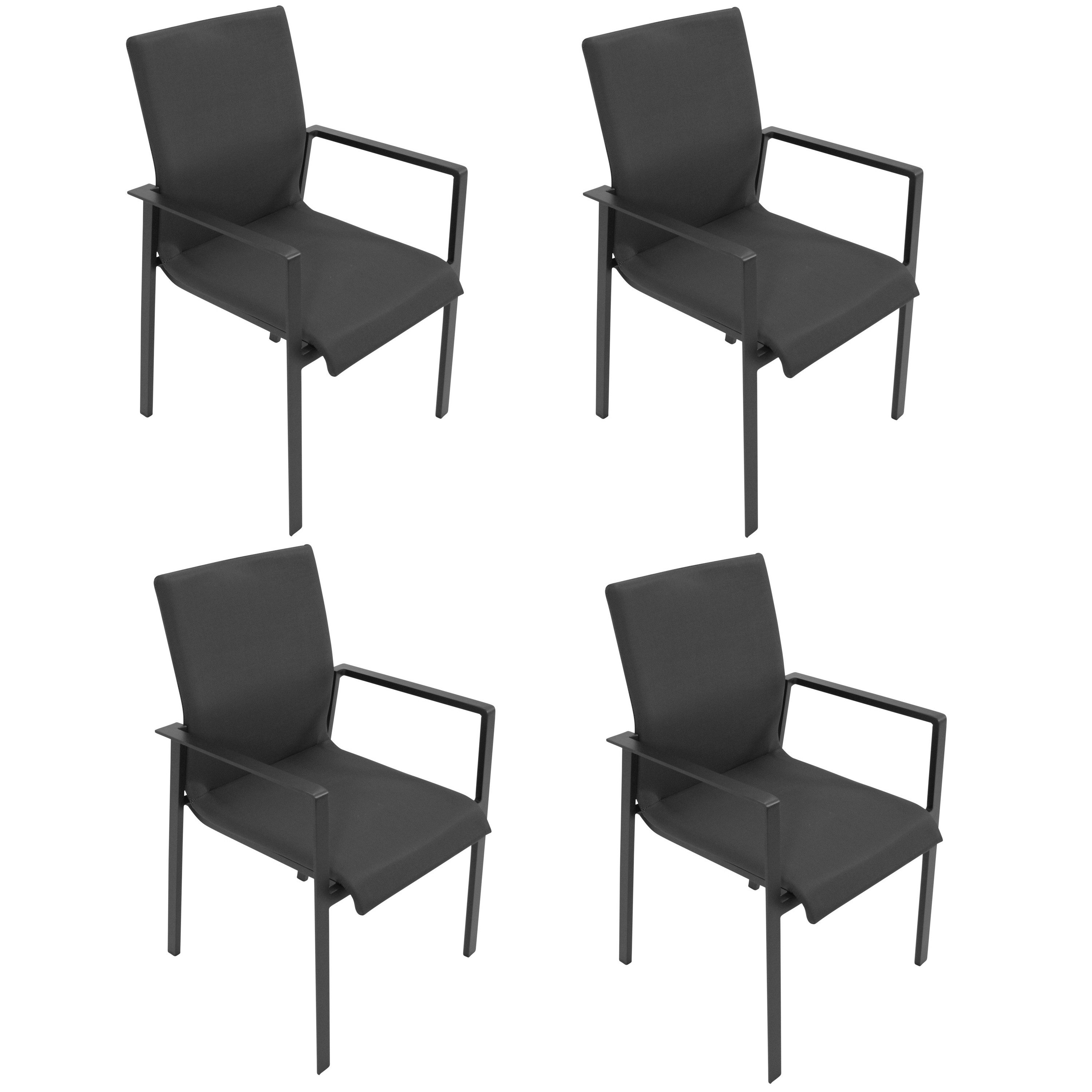 DEGAMO Gartenstuhl ALMADA schnelltrocknend (4er Set, 4 St), Aluminum anthrazit, Sitzfläche gepolstert grau, stapelbar, wetterfest