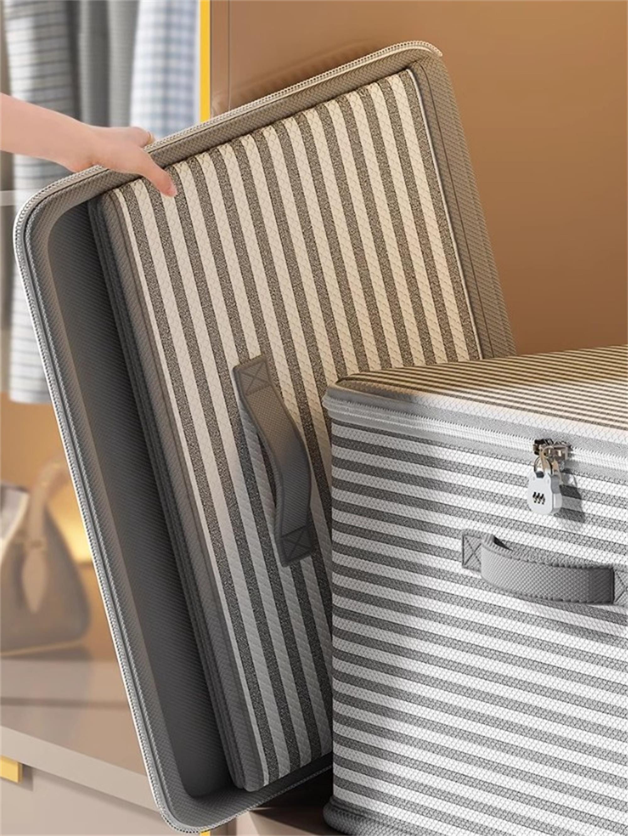 Fyrove Aufbewahrungsbox Faltbare 45x30x30 cm, mit Deckel & 3 Griffen, Stoffbox (für Kleidung & Decken) – Bild 4 von 5
