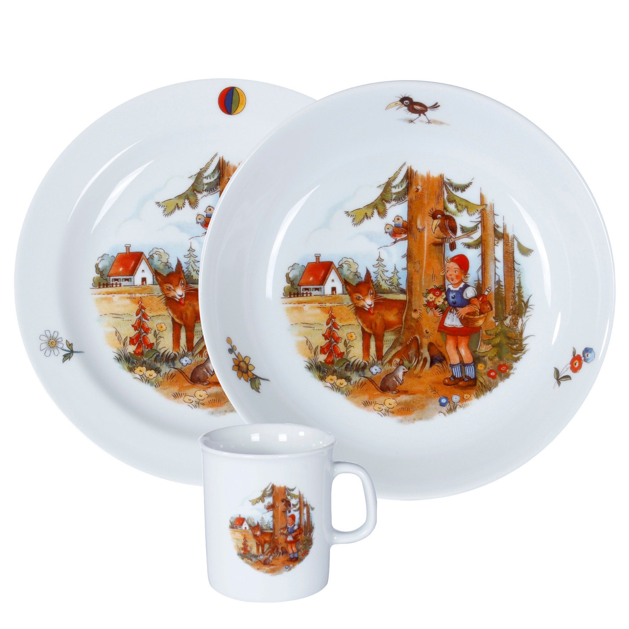 L.E.R.D.93 Детская посуда-Set Kindergedeck 3-tlg. Porzellan Wunderschönes buntes Märchenmotiv "Rotkäppchen", Porzellan, Kindergedeck 3-tlg. Porzellan Wunderschönes buntes Märchenmotiv "Hänsel & Gretel"