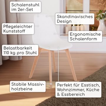 Raburg Esszimmerstuhl Küchenstuhl mit Retro-Design, 4-Fuß-Gestell aus Holz in Natur, Lino (2er-Set), Kunststoff & Buche, schlicht & bequem & stabil, Belastbarkeit 110 kg