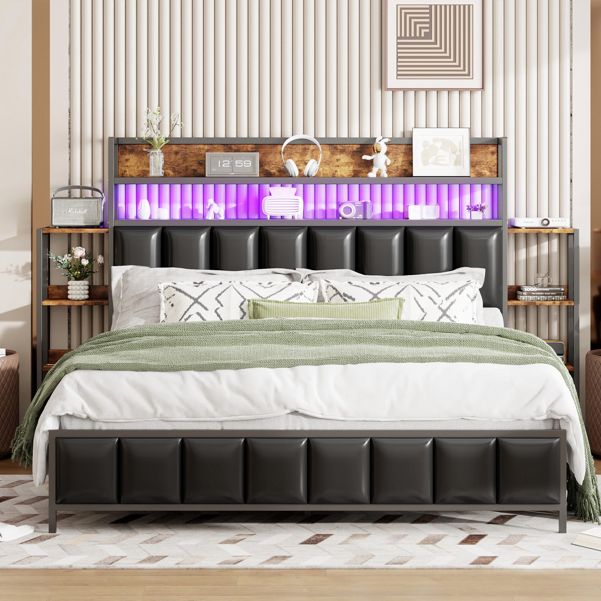 REDOM Polsterbett Metallbett Funktionsbett Eisenbett Stauraumbett günstig online kaufen