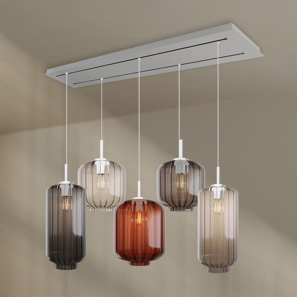s.luce Pendelleuchte Velo Esstischlampe 5-flg 2-reihig 160cm Ø18/20/25cm Mehrfarbig