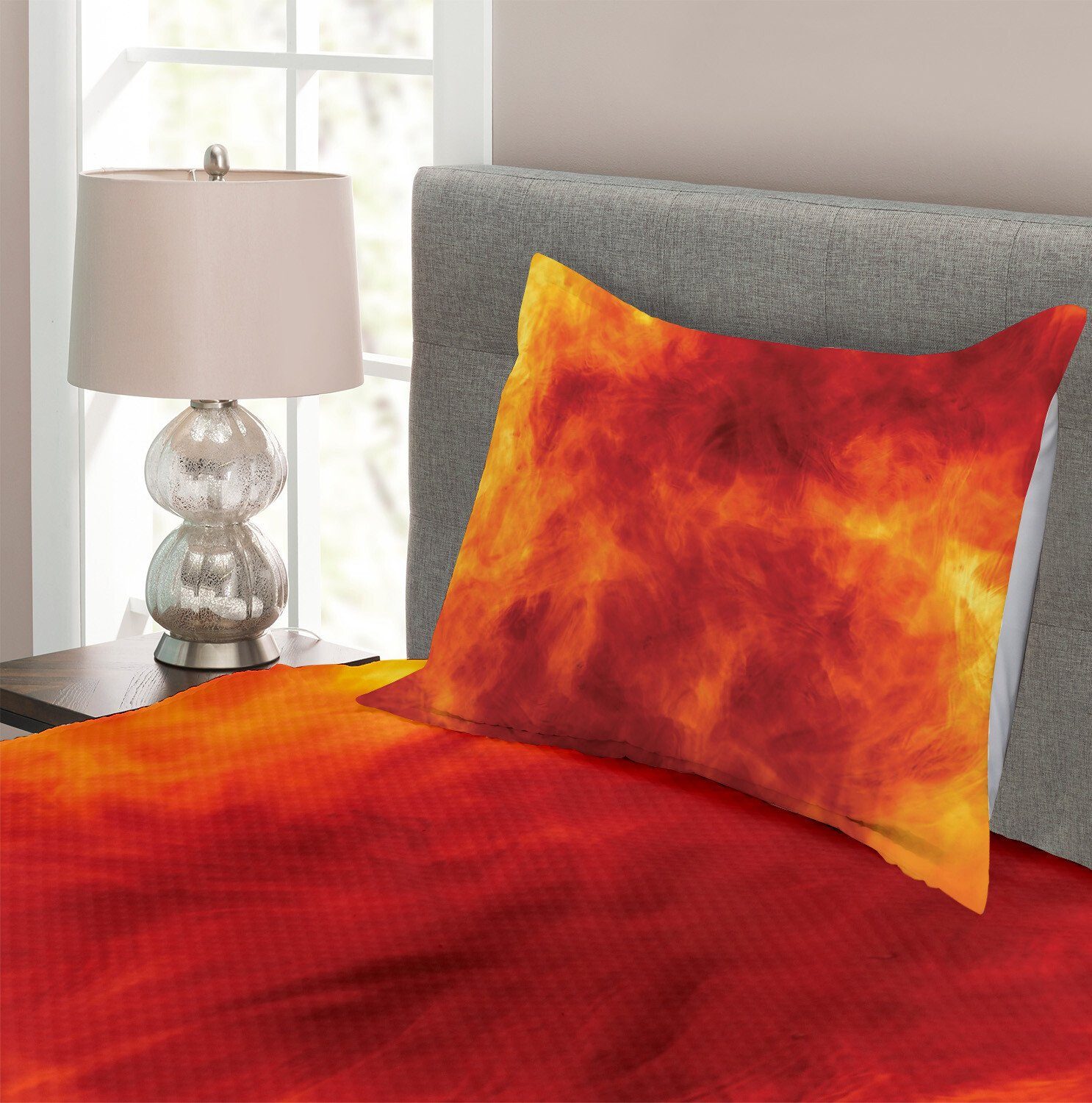 Orange Set Flammen und Abakuhaus, Kissenbezügen Entwurf Feuer Tagesdecke Waschbar, mit