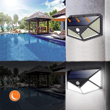 oyajia LED Solarleuchte 100 LEDs Solarleuchte mit Bewegungsmelder Solarstrahler, LED fest integriert, IP65 Außenleuchte Gartenlampe Strahler Lampe Licht