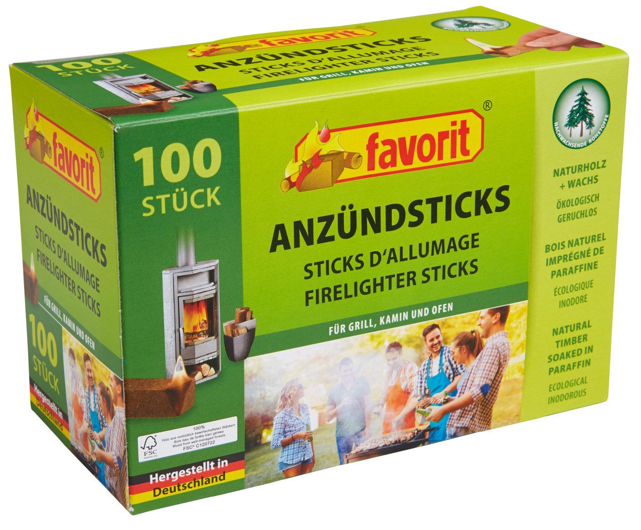 favorit Grillanzünder Favorit Anzündsticks Naturholz und Wachs 100 Stück
