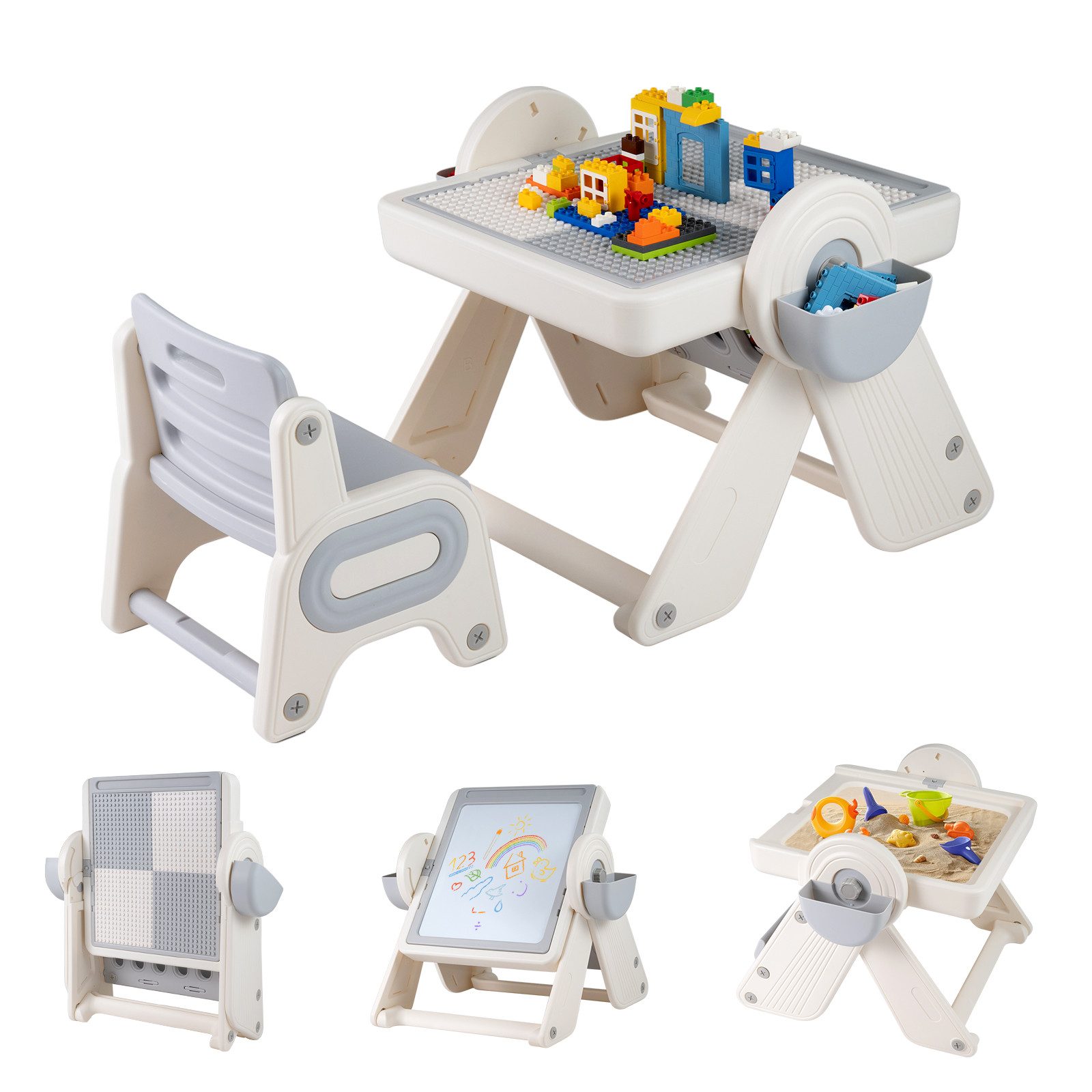 COSTWAY Kindersitzgruppe, (2-tlg), 6-in-1 Kindertisch Set mit Stuhl, klappbar