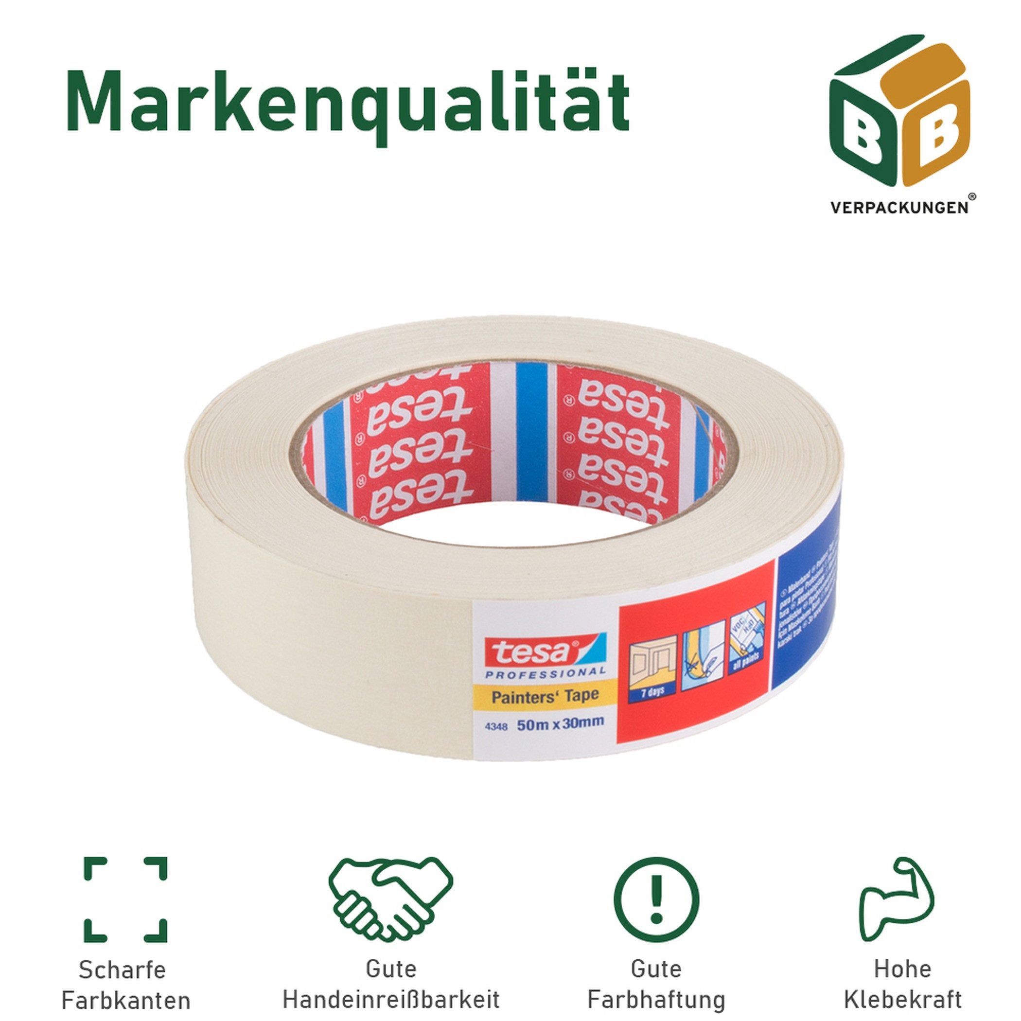 tesa Paket-Klebeband Kreppband PP 64014 (24-St) Acrylat, leise abrollend, 5 cm x 66 m