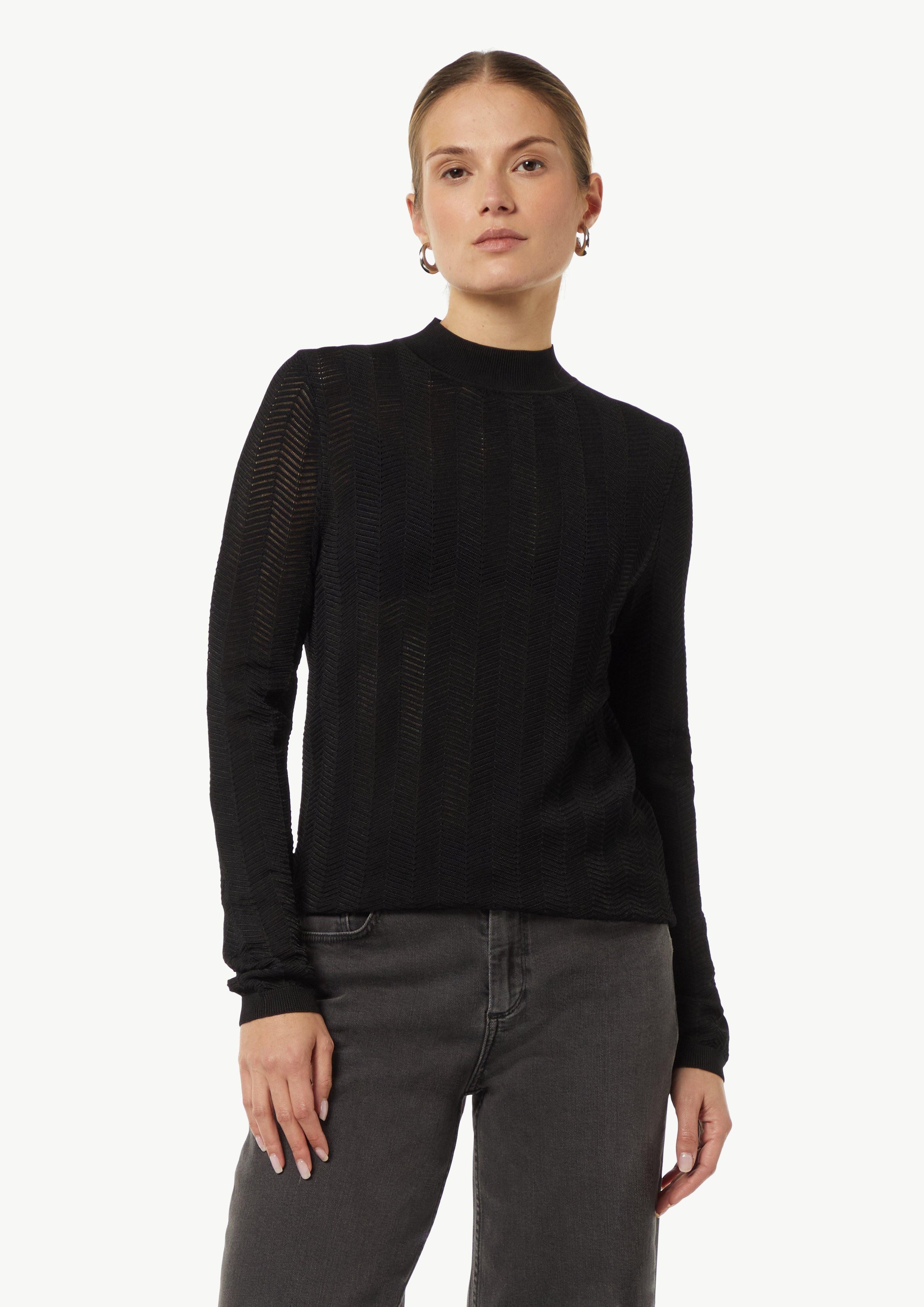 Langarmshirt Strickpullover mit Fischgrätmuster und Rippbündchen