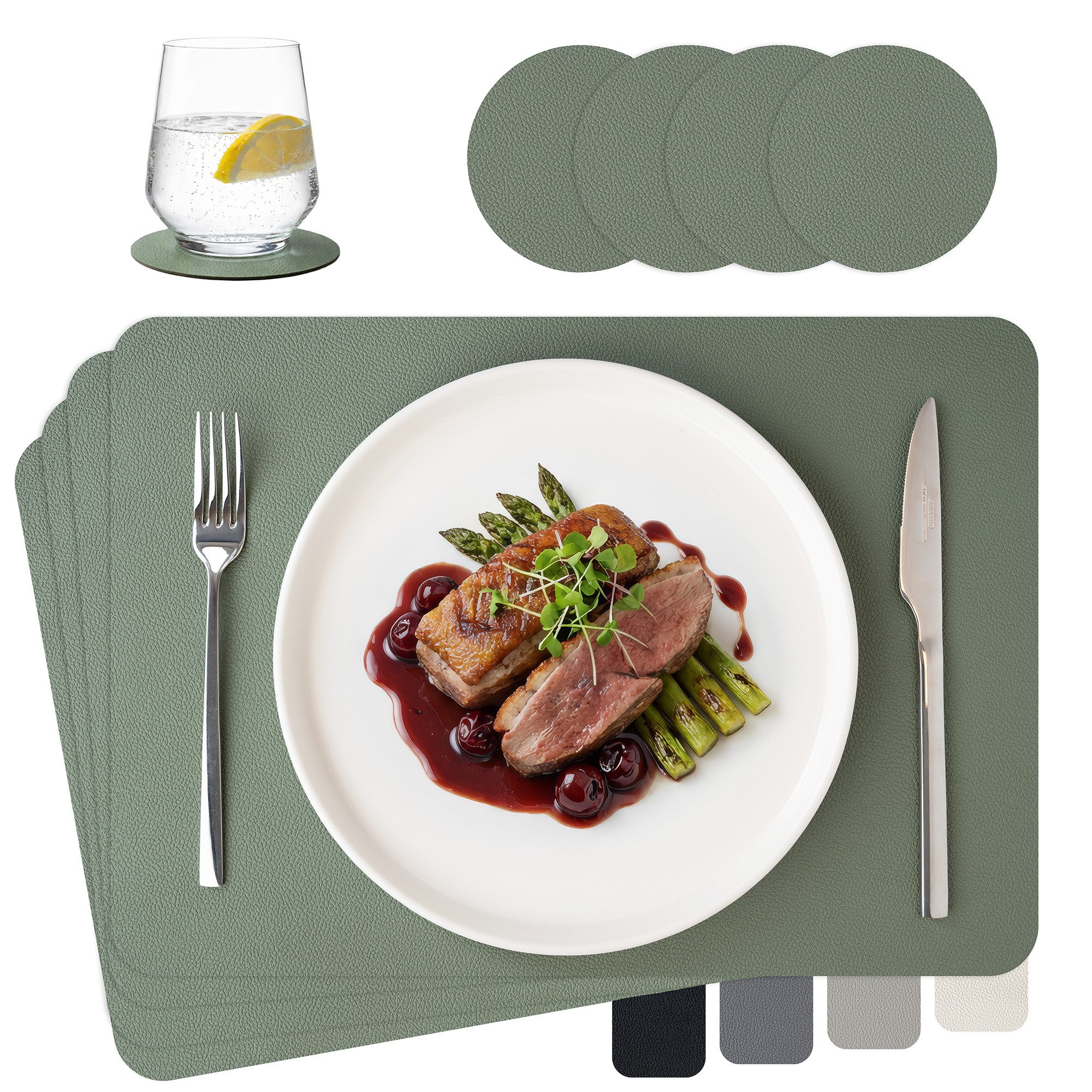 MiaMio Platzset Tischsets Set 8-teilig 43x30 cm Lederoptik, (Set, 8-St., 4 Platzsets, 4 Glasuntersetzer), abwaschbar