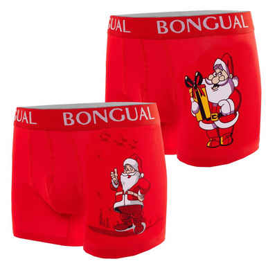 Bongual Boxershorts 2 Stück Retroshorts Santa Claus Motiv Weihnachtsunterhose Baumwollmischung