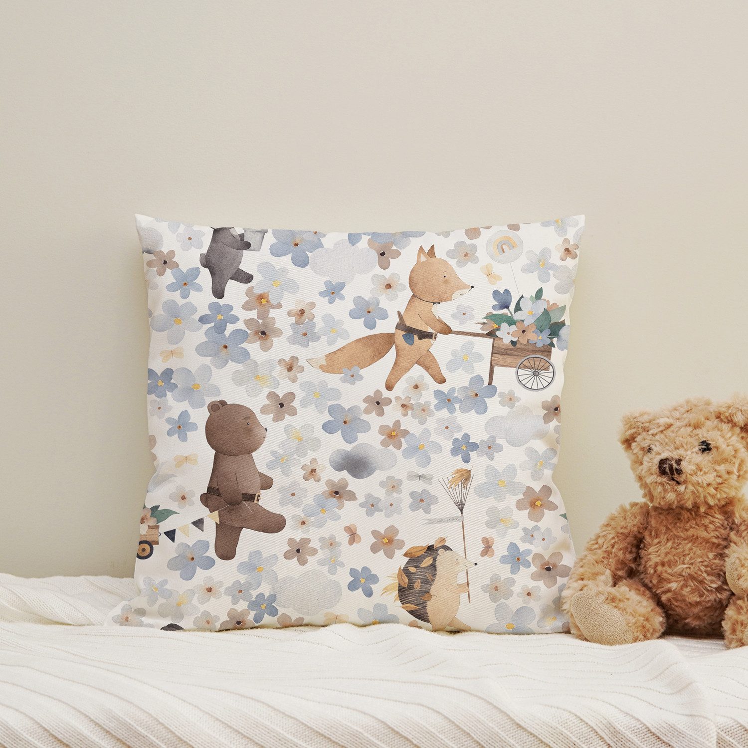 queence Dekokissen Wildtiere und Blumenwiese, Kissenhülle günstig online kaufen