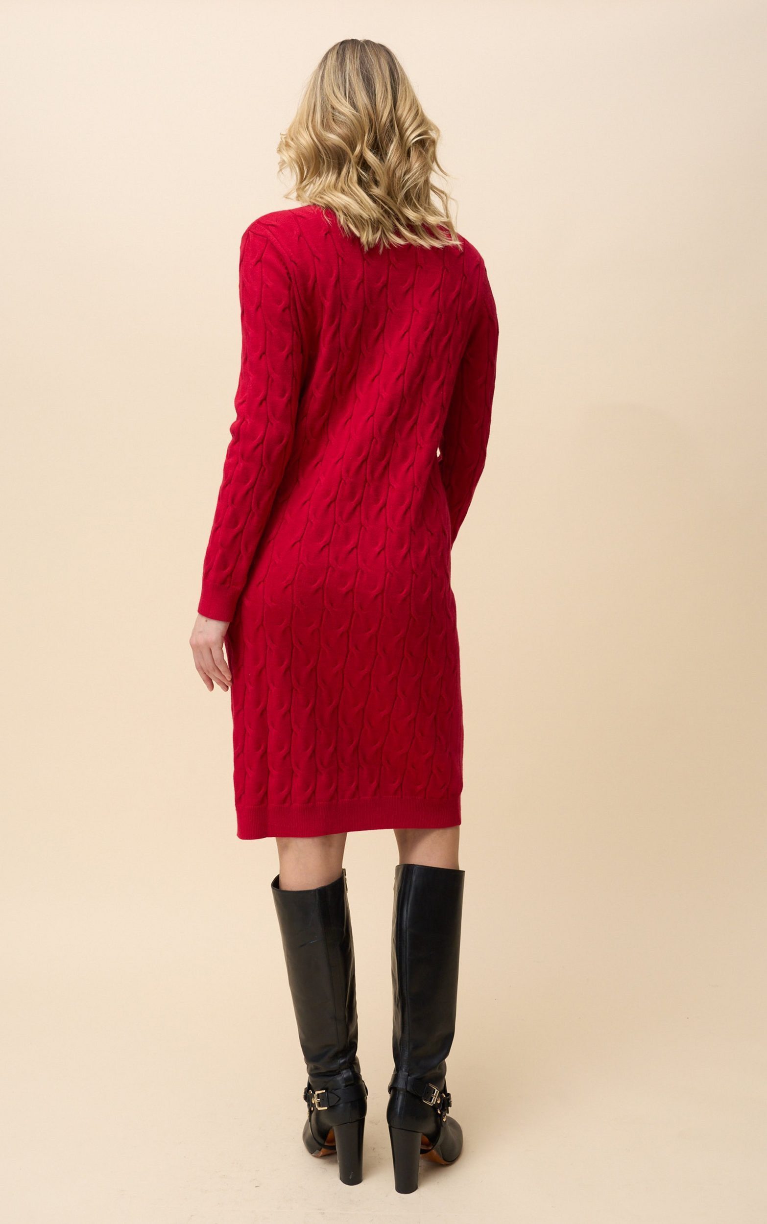 Passioni Strickkleid Knielang mit Zopfmuster