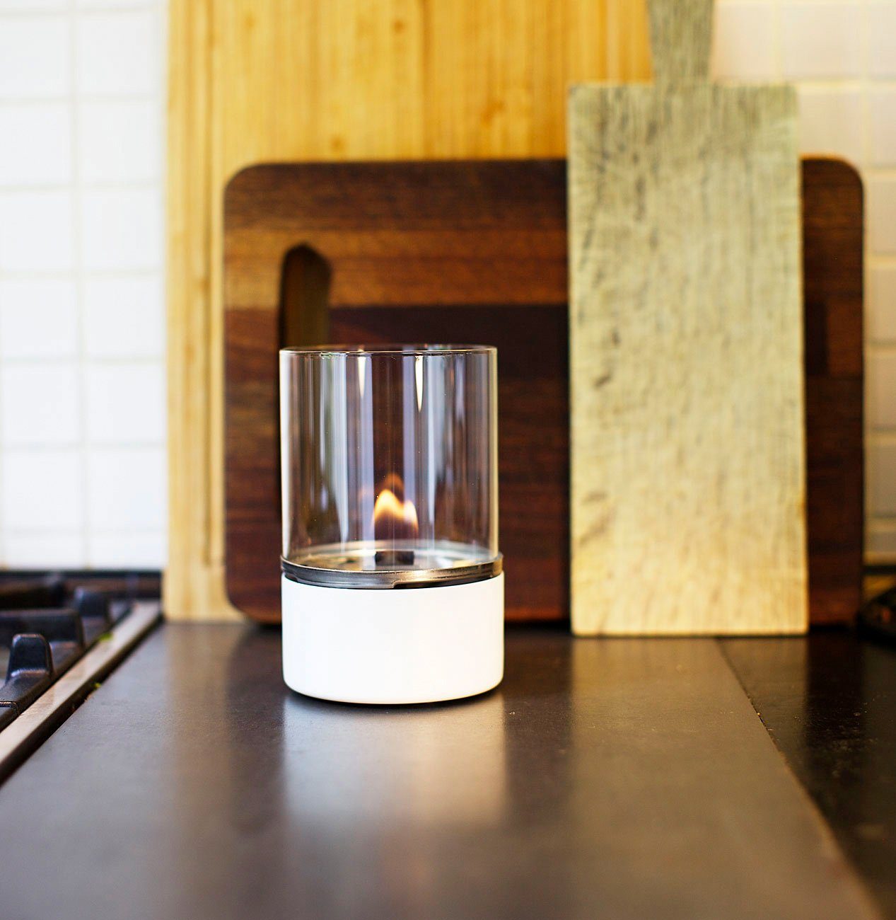 TENDERFLAME Tischfeuer Turm, mit Glasring